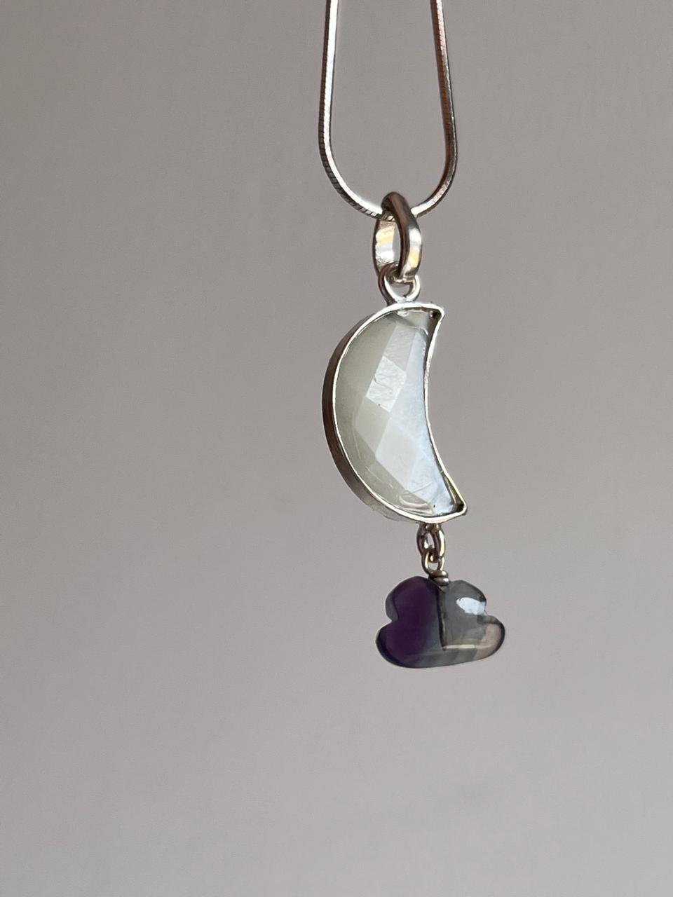 Moonstone Moon Fluorite Cloud Silver Pendant