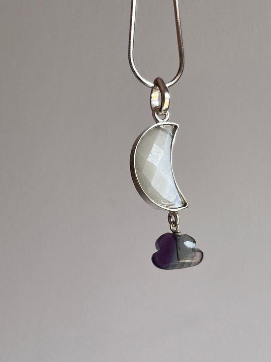 Moonstone Moon Fluorite Cloud Silver Pendant