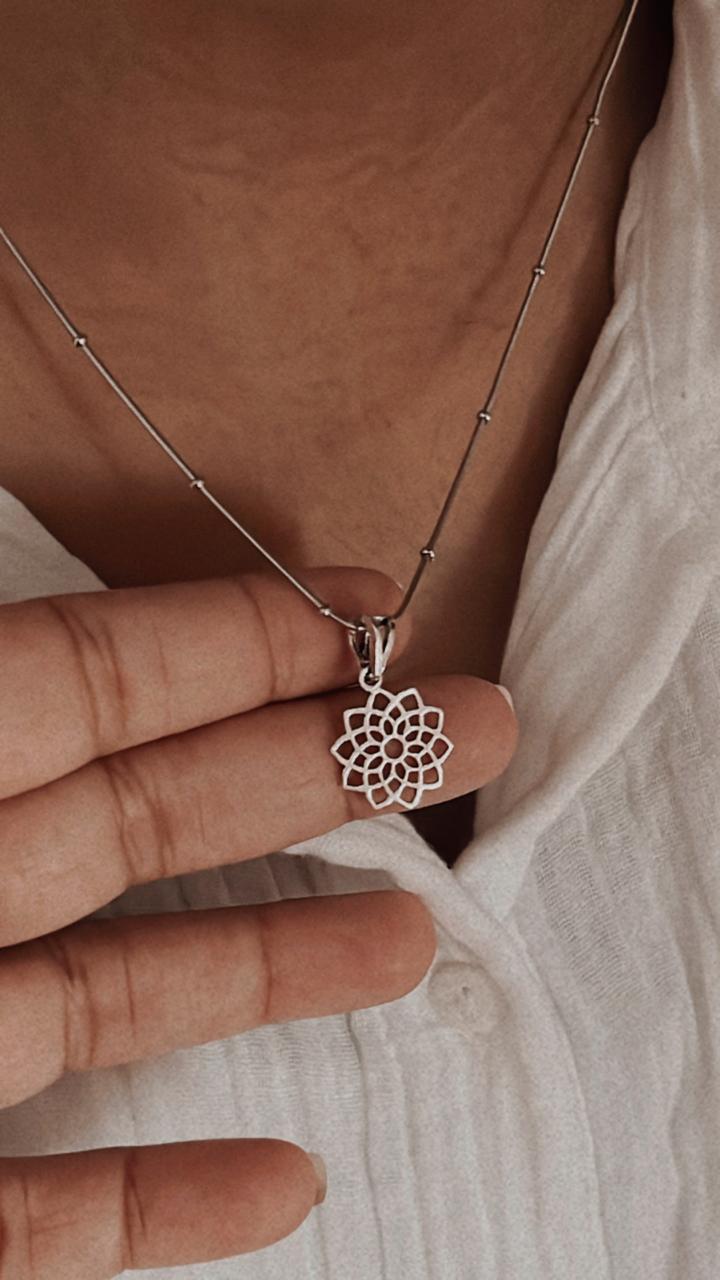 Handcrafted Lotus Mandala Silver Pendant with Detailed Pattern