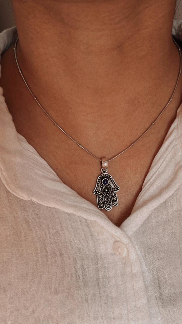 Charming Lapis Lazuli Hamsa Silver Pendant for Personal Strength