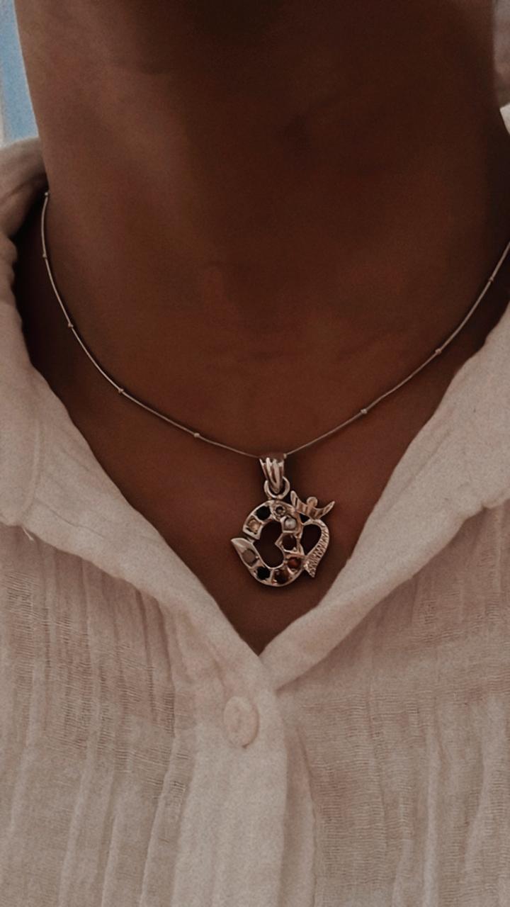Navratan Silver Pendant Featuring Om Aum Design