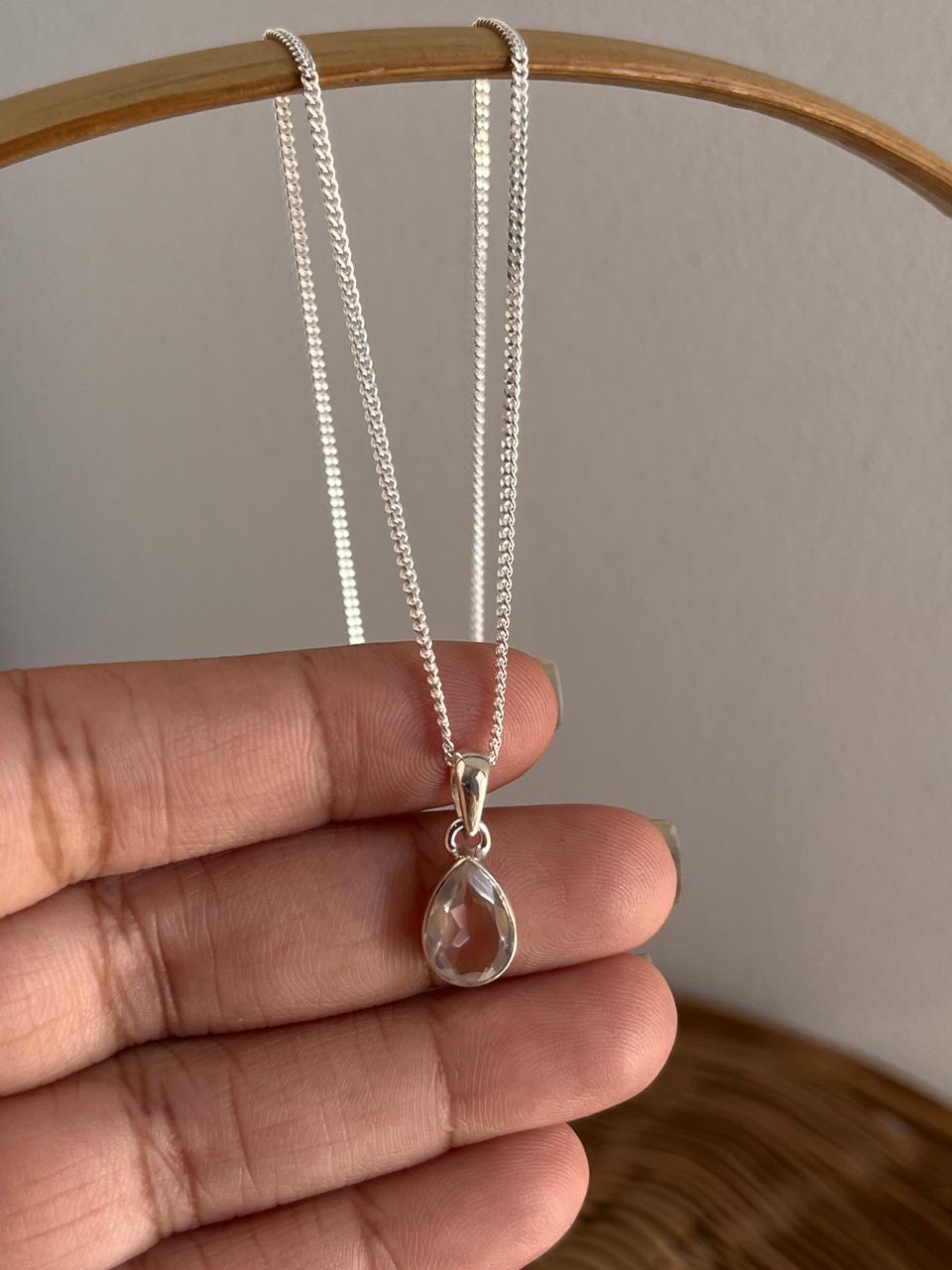 Timeless rose quartz pear pendant in polished sterling silver