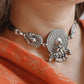 Antique mandala ghungroo choker necklace in sterling silver 925.