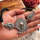 Elegant silver 925 choker with antique mandala and ghungroo charm details.