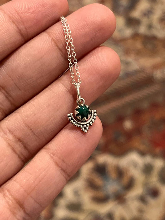 Malachite Boho Small Silver Pendant with Natural Green Stones