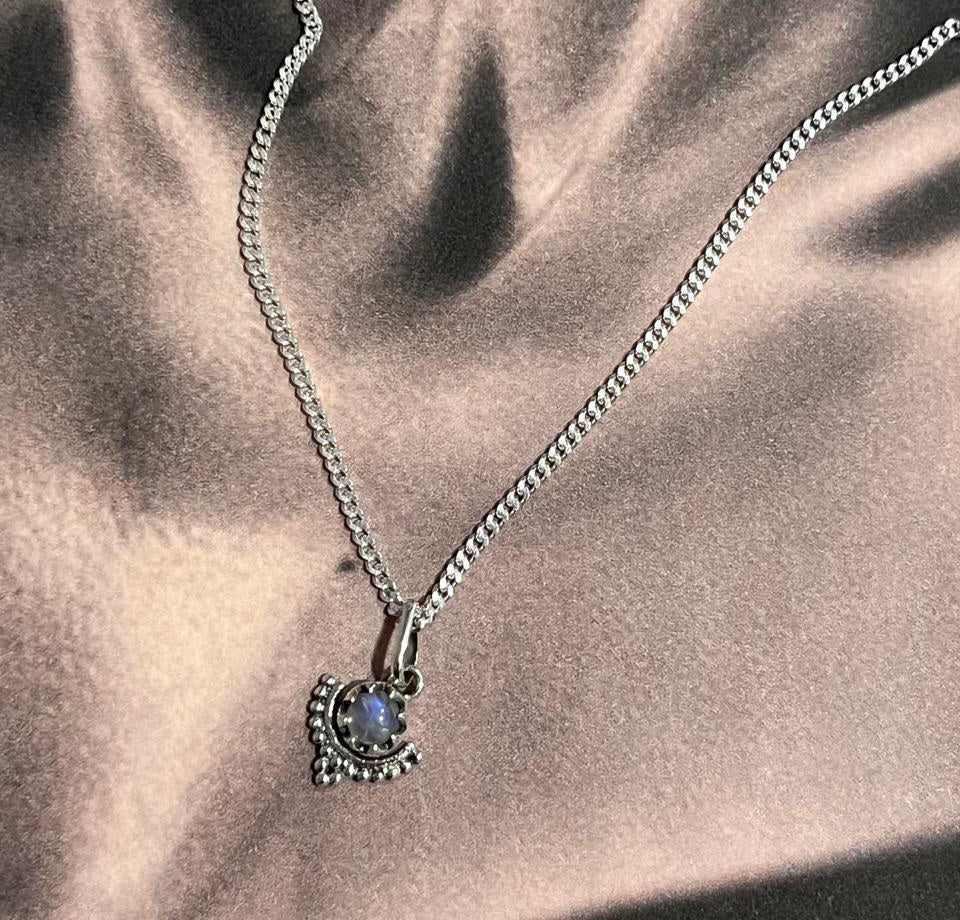 Moonstone Small Boho Style Silver Pendant