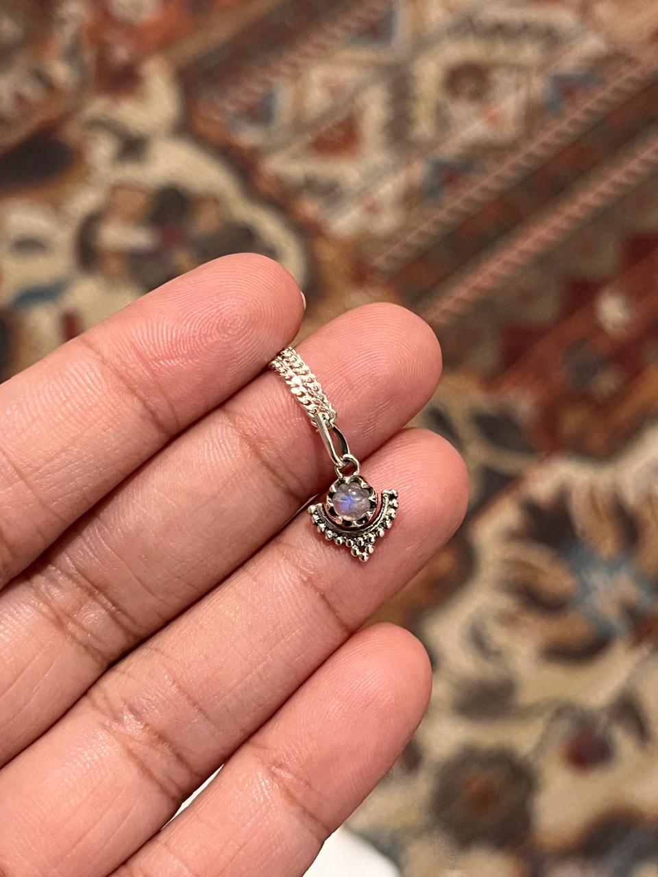 Delicate Boho Silver Pendant Featuring Moonstone