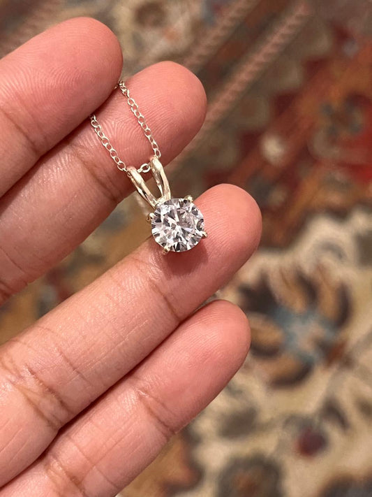 Plain White Round CZ Silver Pendant with Chain