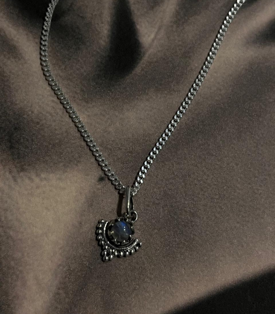Handcrafted Small Moonstone Boho Pendant in Silver