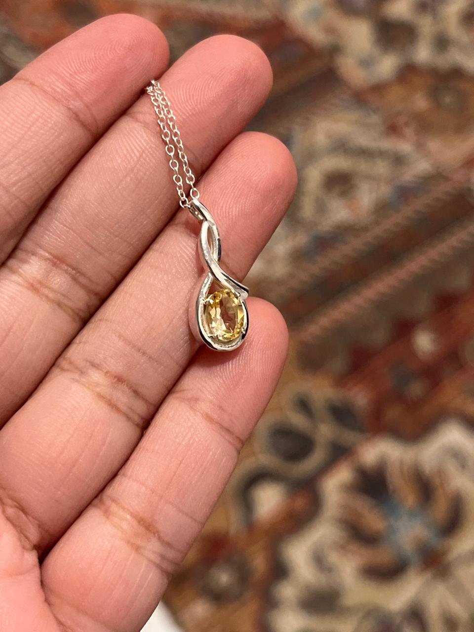Citrine cross solitaire silver pendant with delicate chain