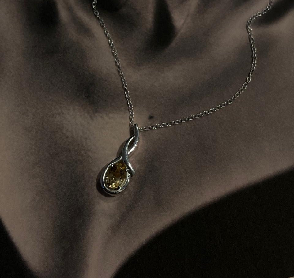 Citrine cross solitaire pendant with polished silver chain necklace