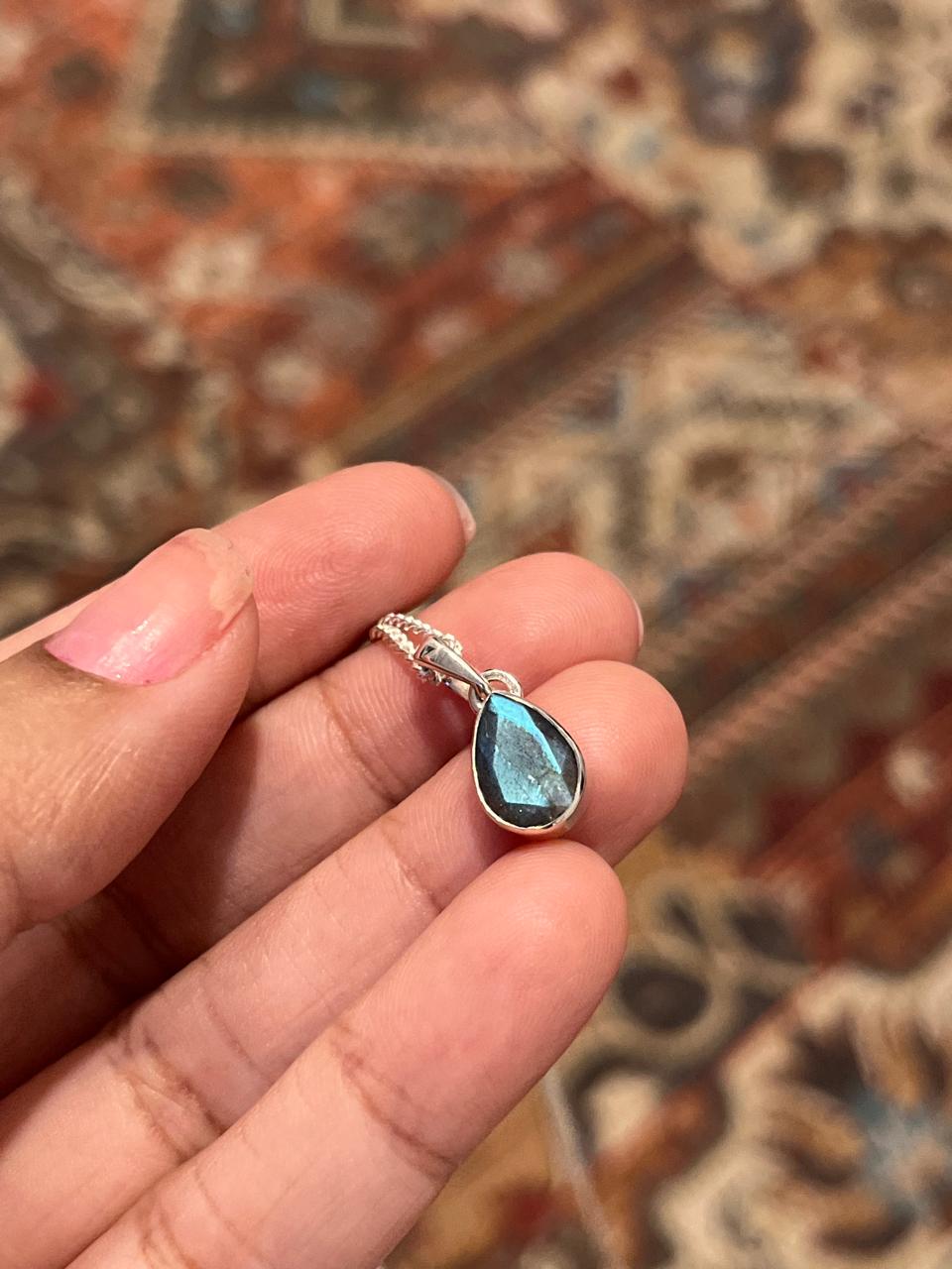 Elegant Pear Shaped Labradorite Silver Pendant