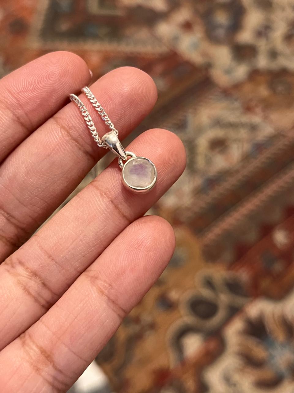Elegant Round Moonstone Pendant in Sterling Silver