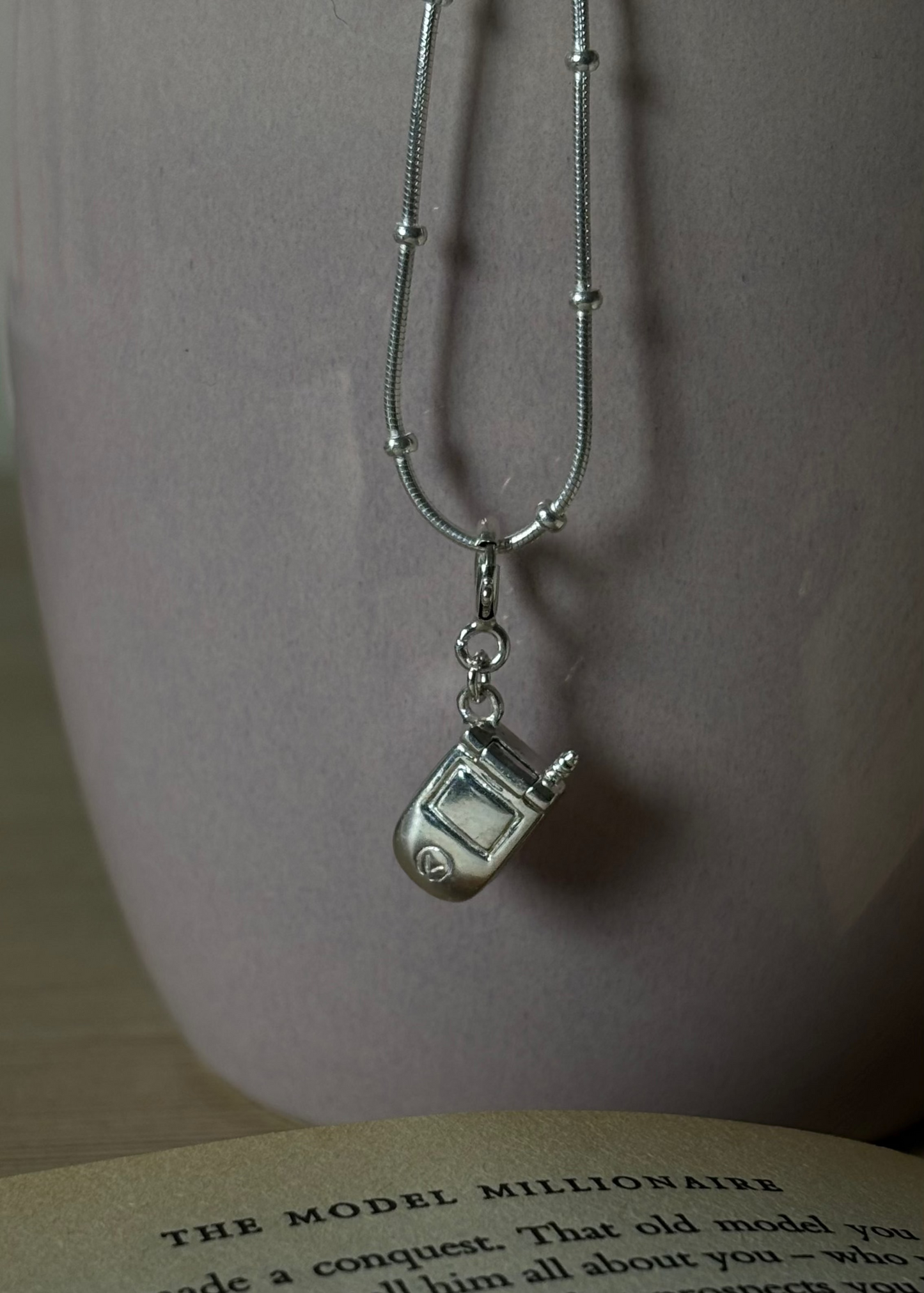 925 Sterling Silver Flip Mobile Phone Pendant Charm