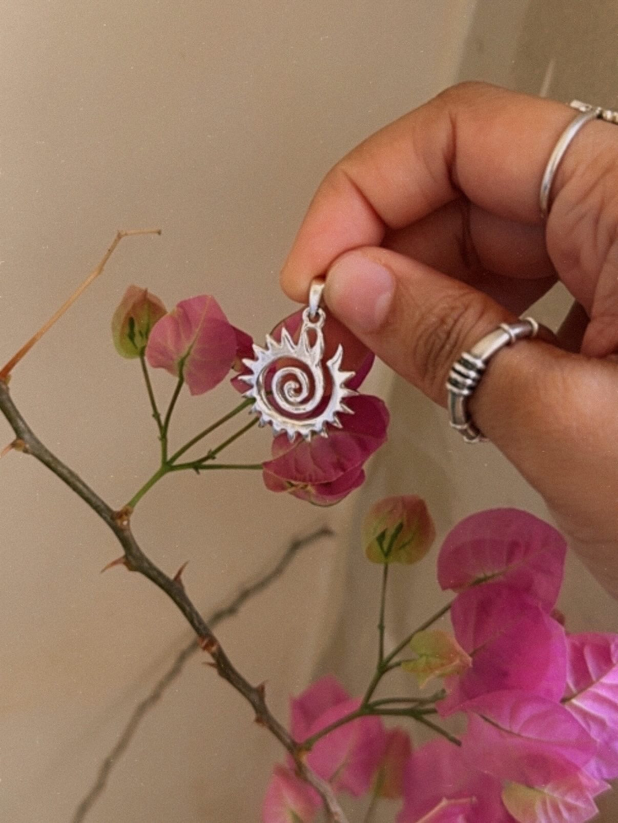 Symbolic spiral sun pendant 925 sterling silver necklace