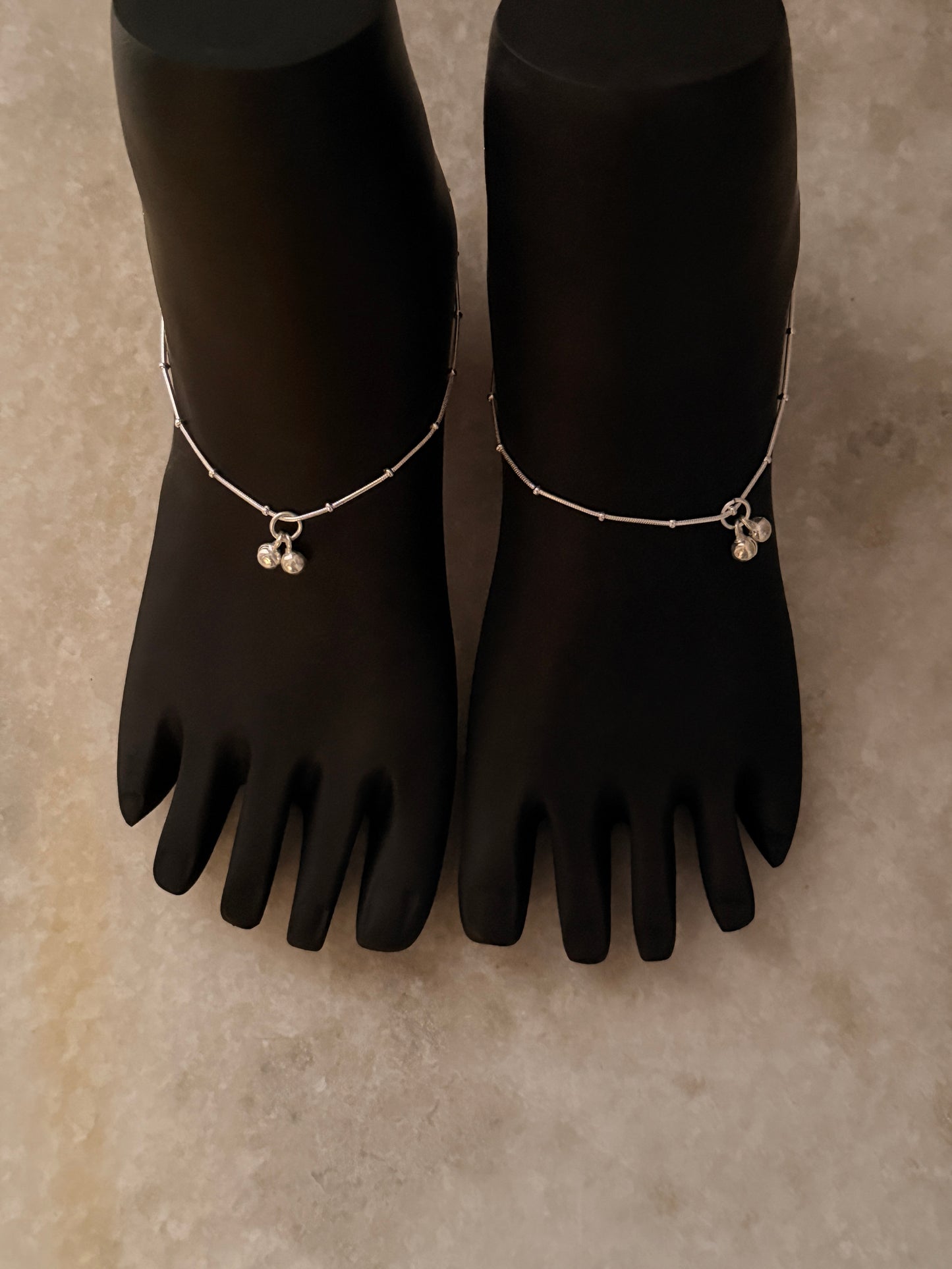 Handcrafted sterling silver anklet with dotted snake links  