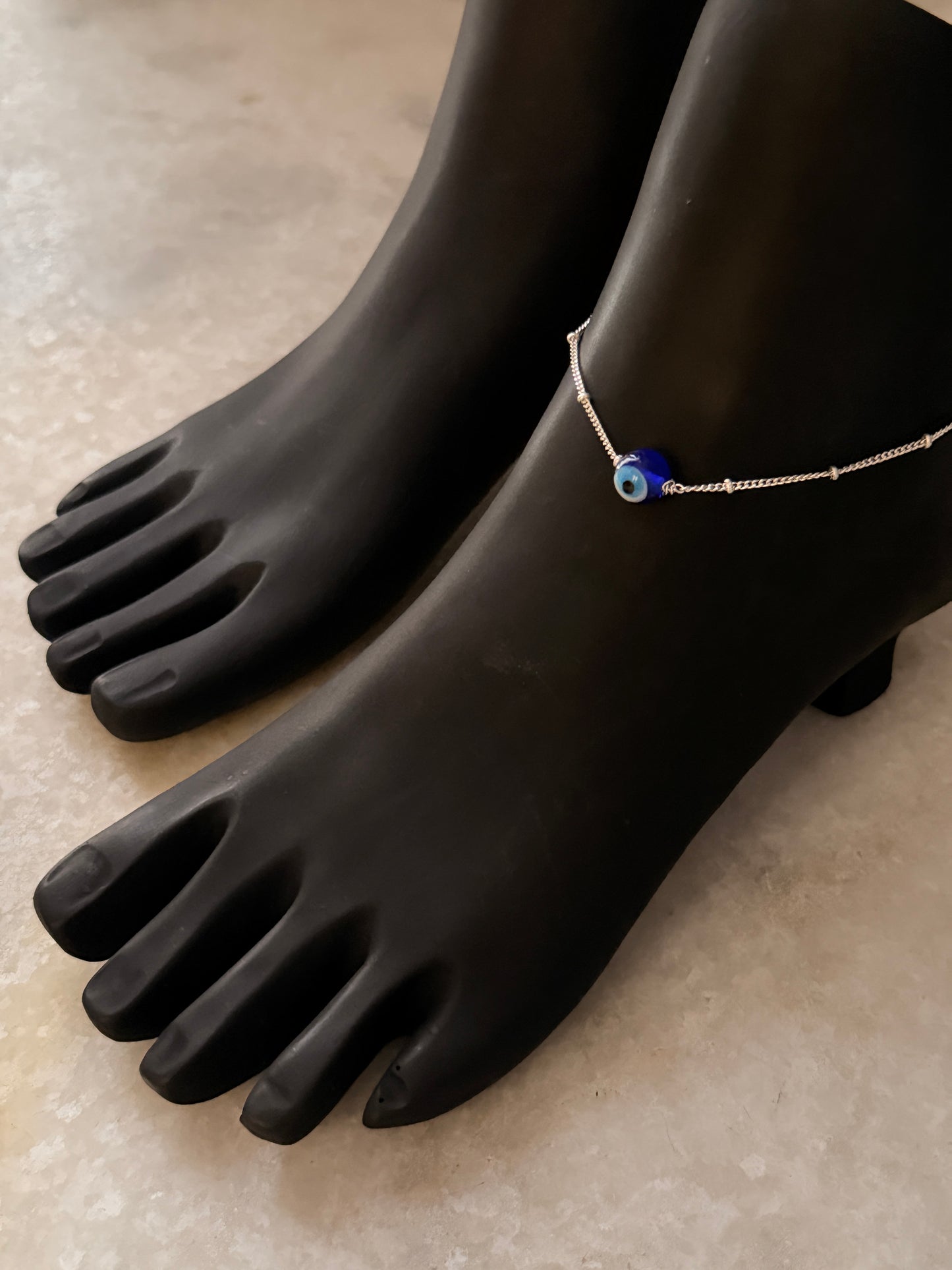 Cable Dot Evil Eye Chain Handcrafted 925 Sterling Silver Anklet  