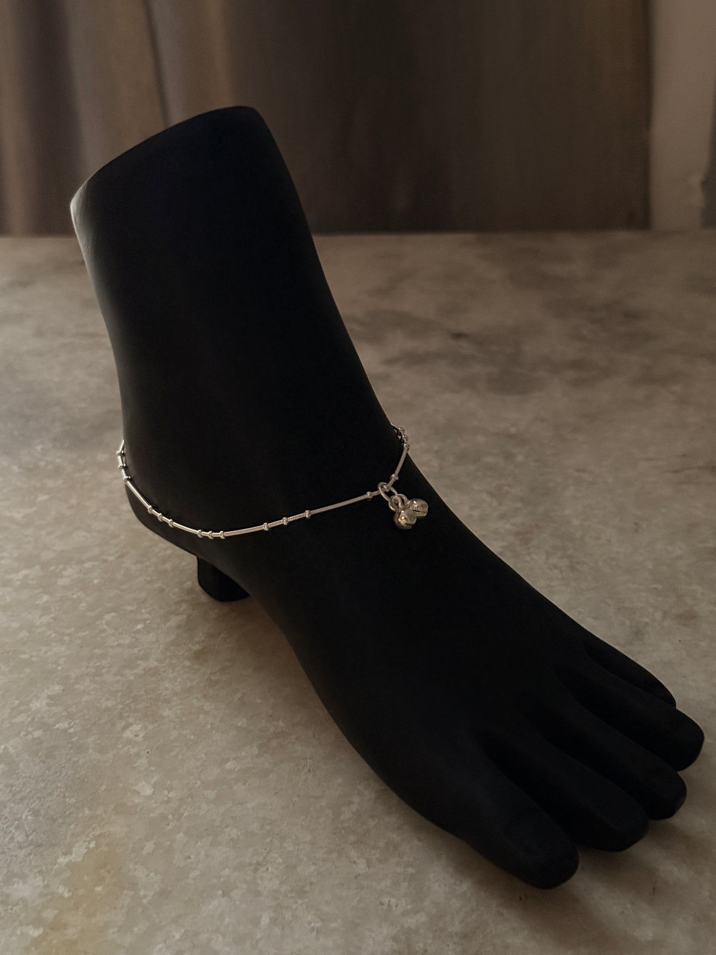 Minimalist handcrafted Chelsi snake dot anklet in sterling silver