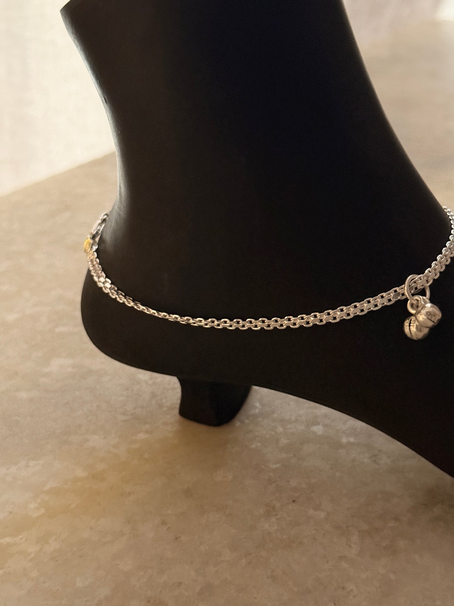 Polished double link sterling silver anklet jewelry  