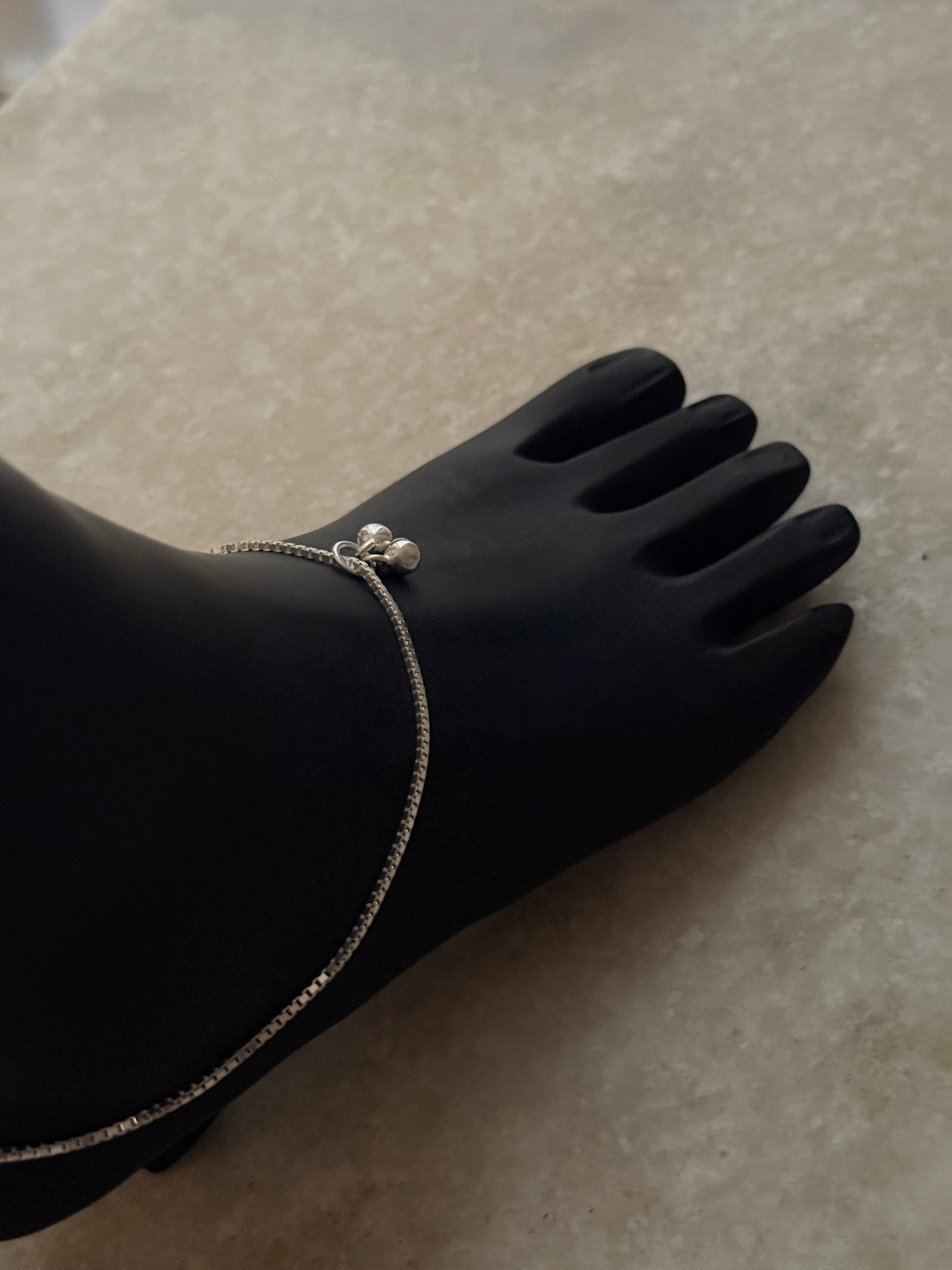 Classic medium box chain anklet in sterling silver 