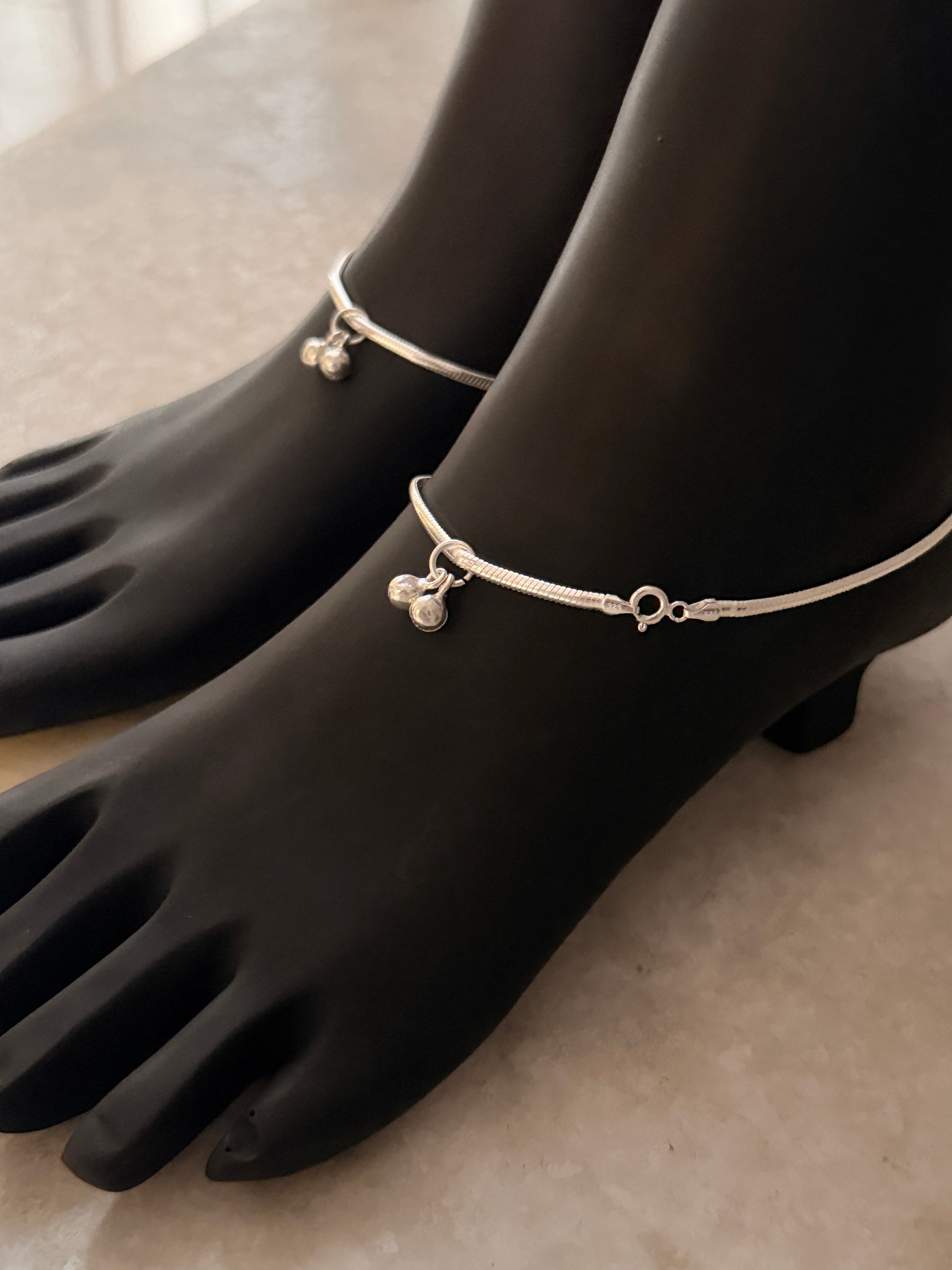 Statement flat snake link anklet handcrafted in sterling silver  