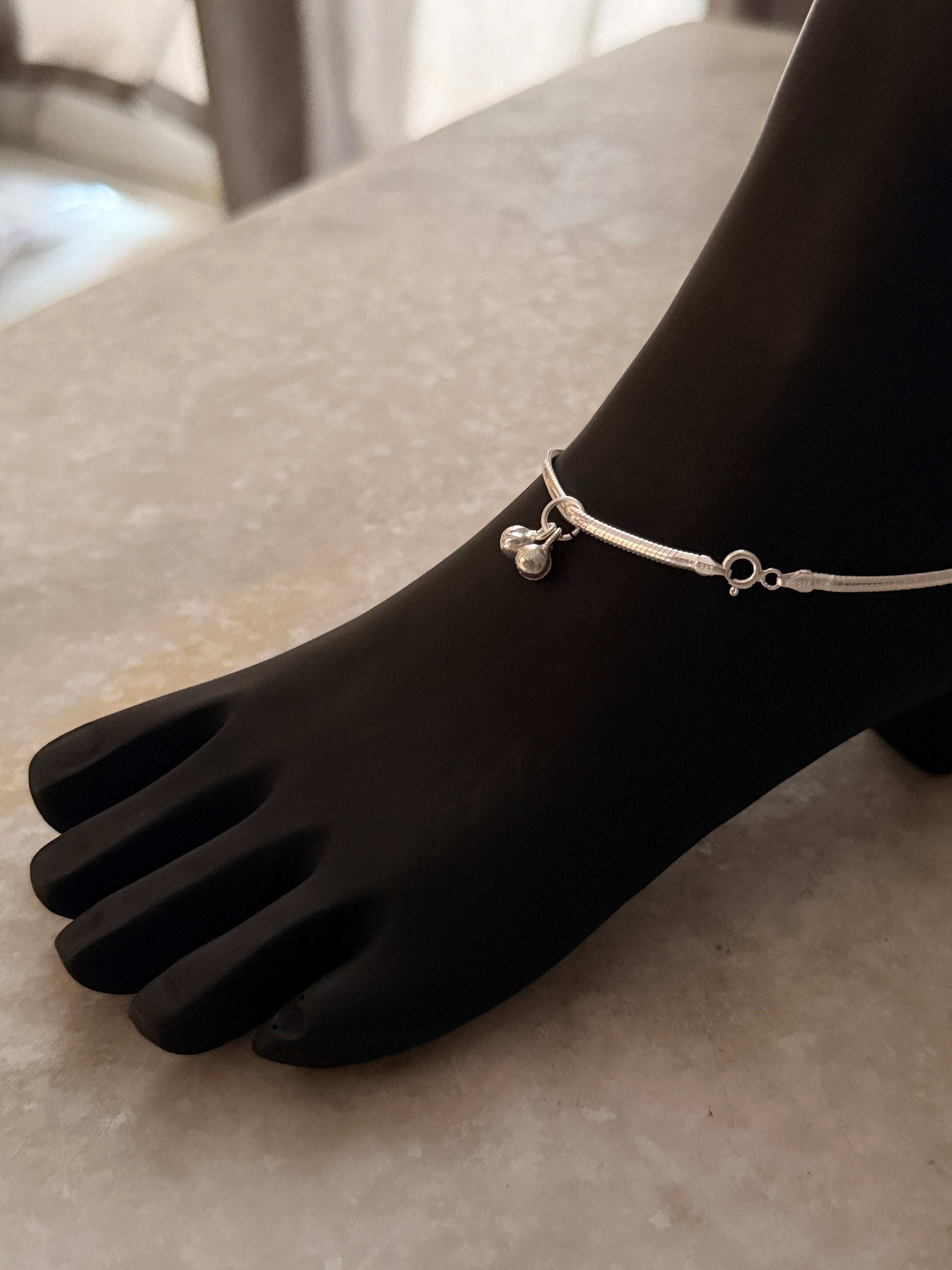 Bold flat snake chain anklet crafted in sterling silver  