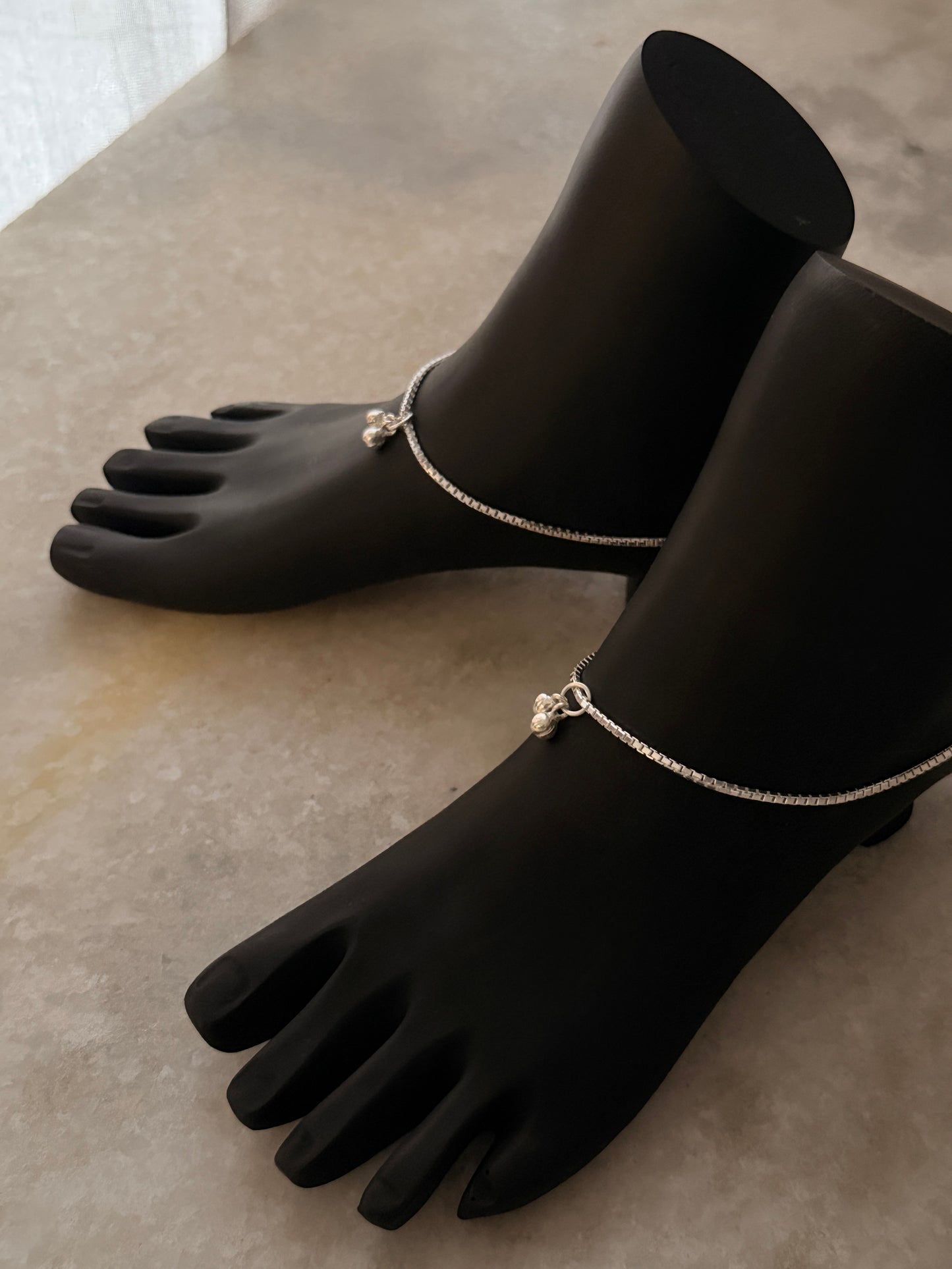 Large box link sterling silver anklet for women  