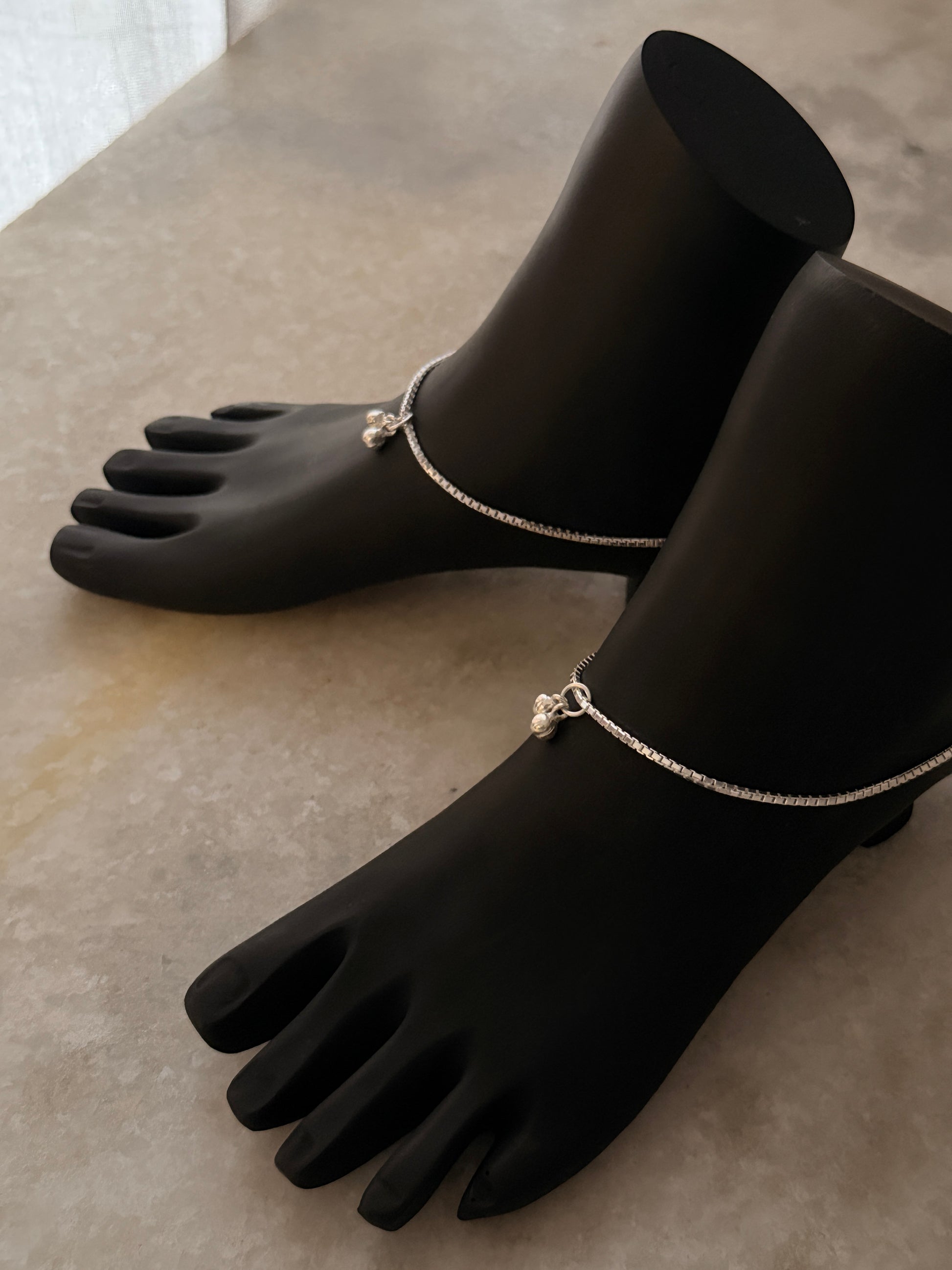 Large box link sterling silver anklet for women  