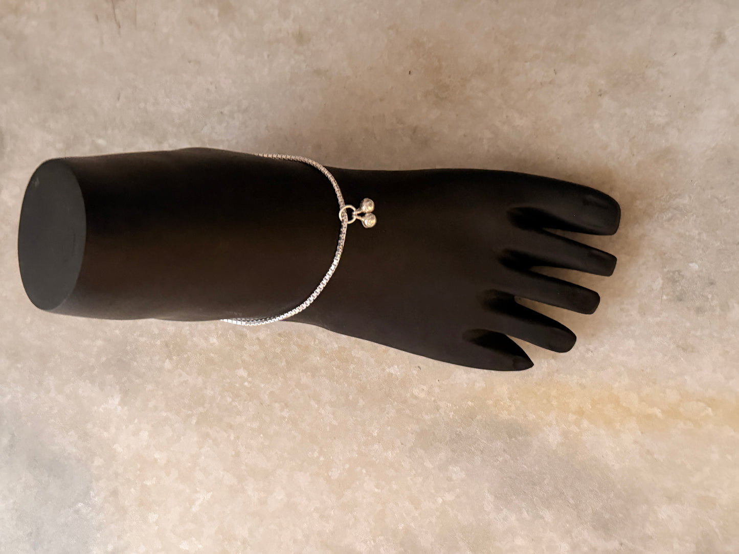 Heavy silver chain anklet with box design  