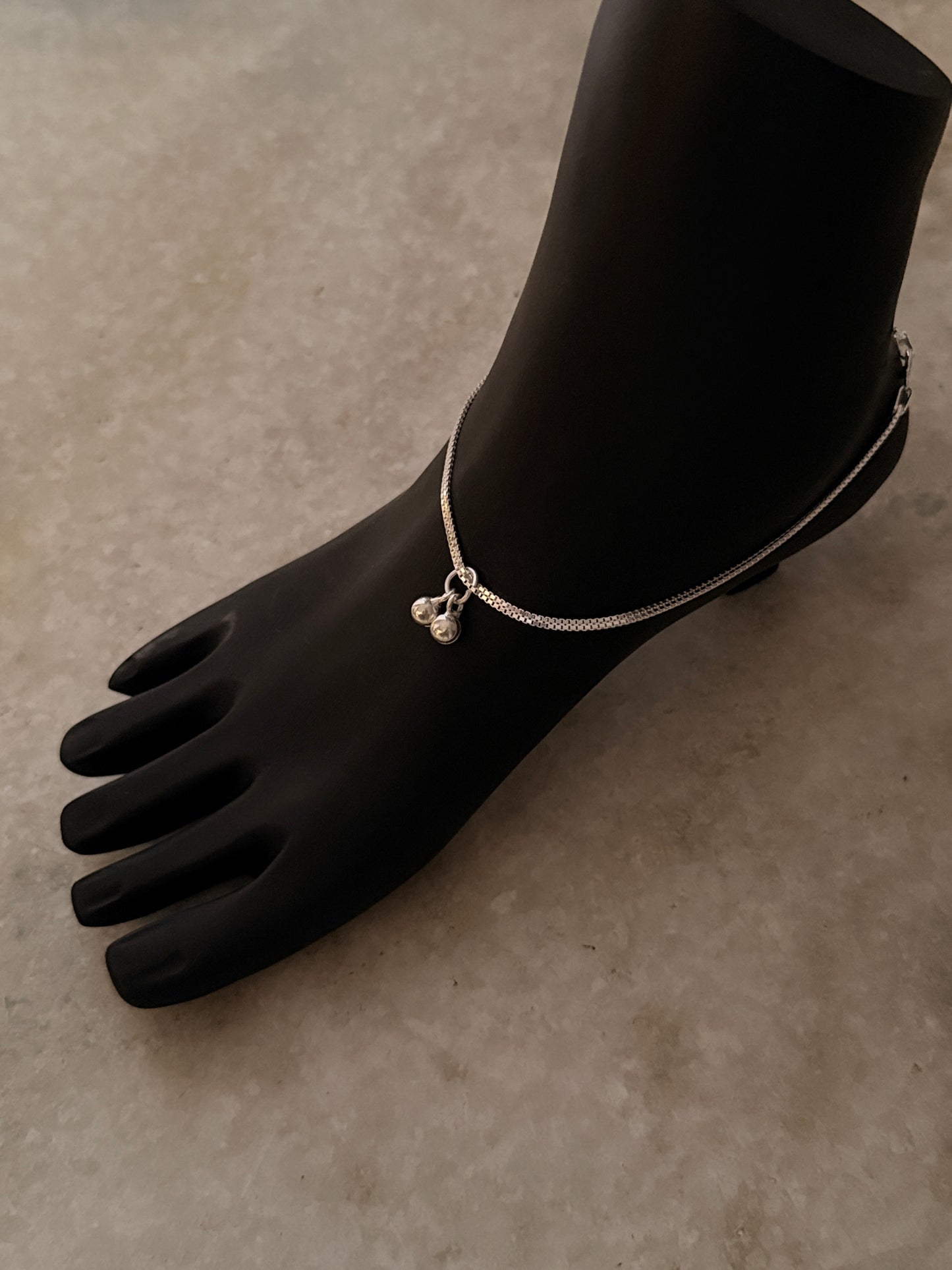 Sleek double box chain anklet in sterling silver  