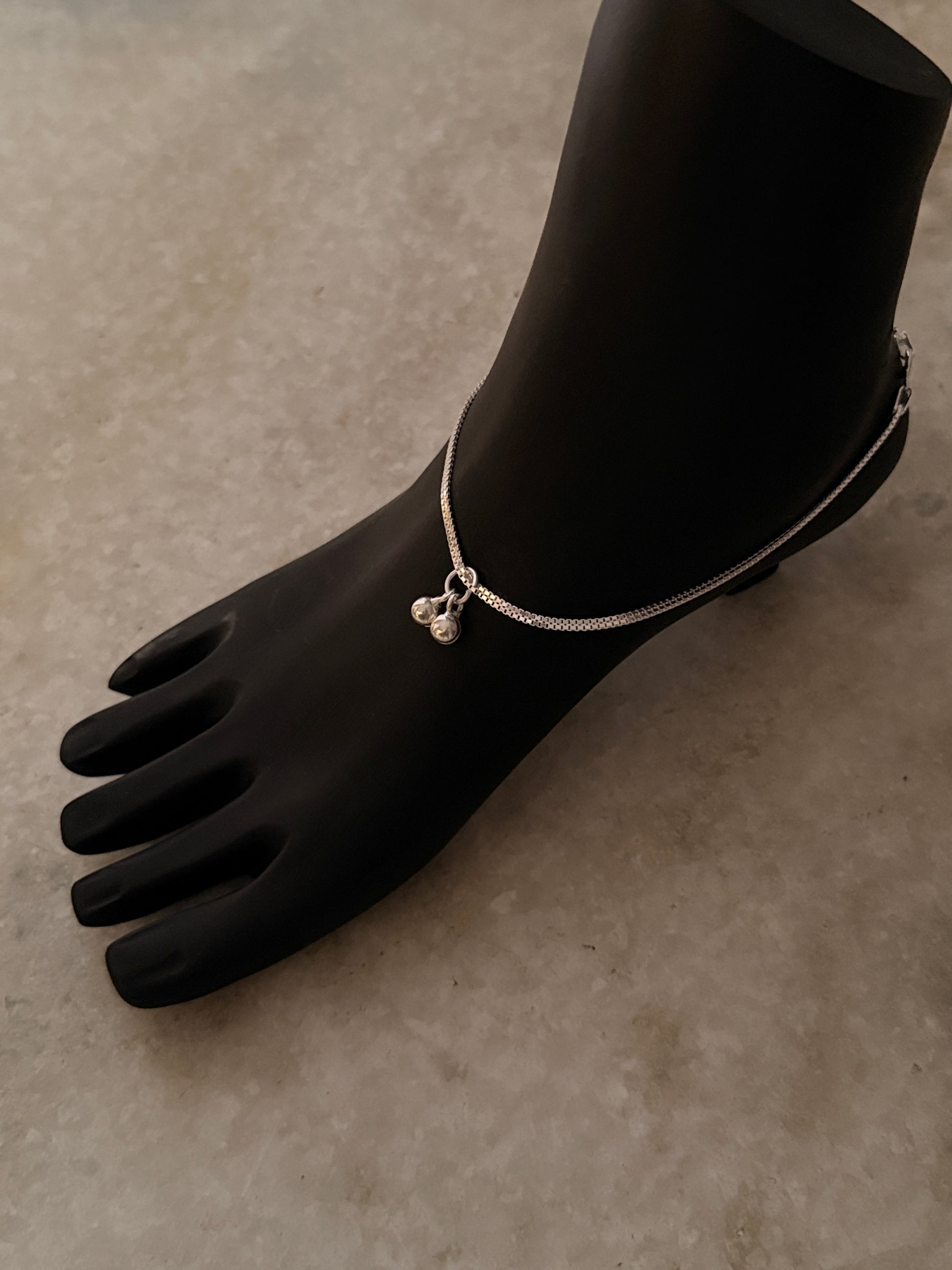 Sleek double box chain anklet in sterling silver  