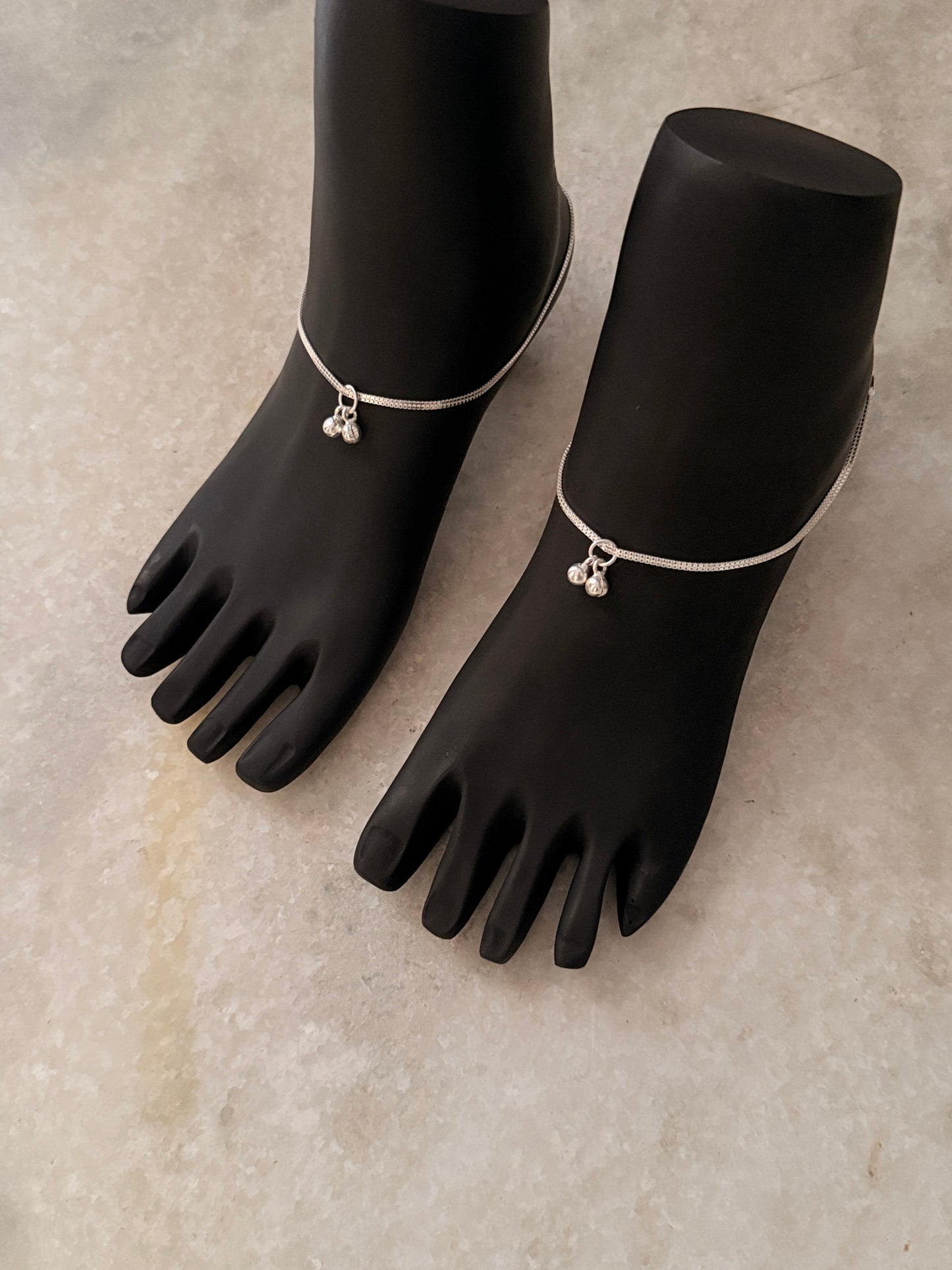 Polished flat box chain anklet crafted in sterling silver  