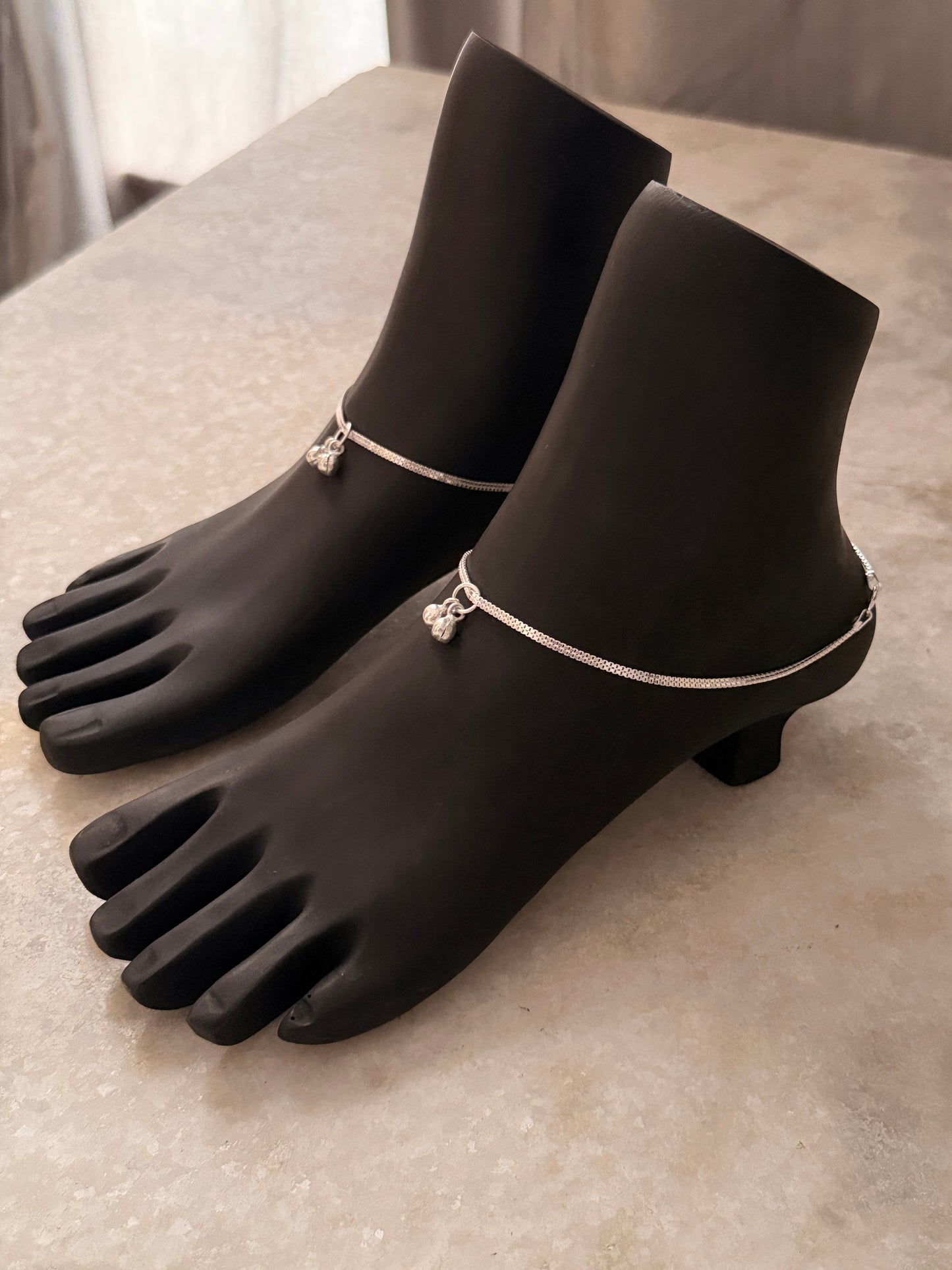 Minimalist sterling silver double box chain anklet  