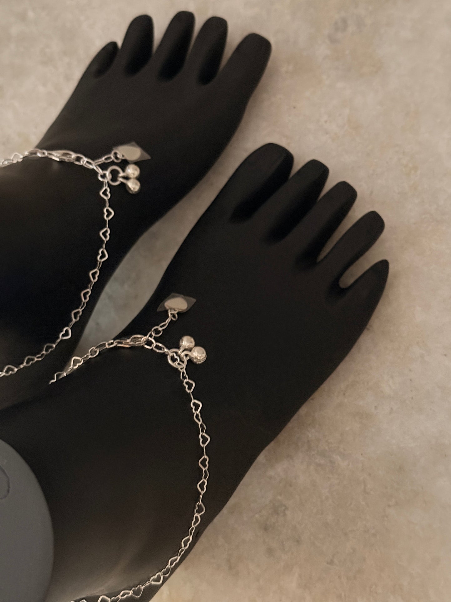 Handcrafted pure silver anklet with dainty heart motifs  
