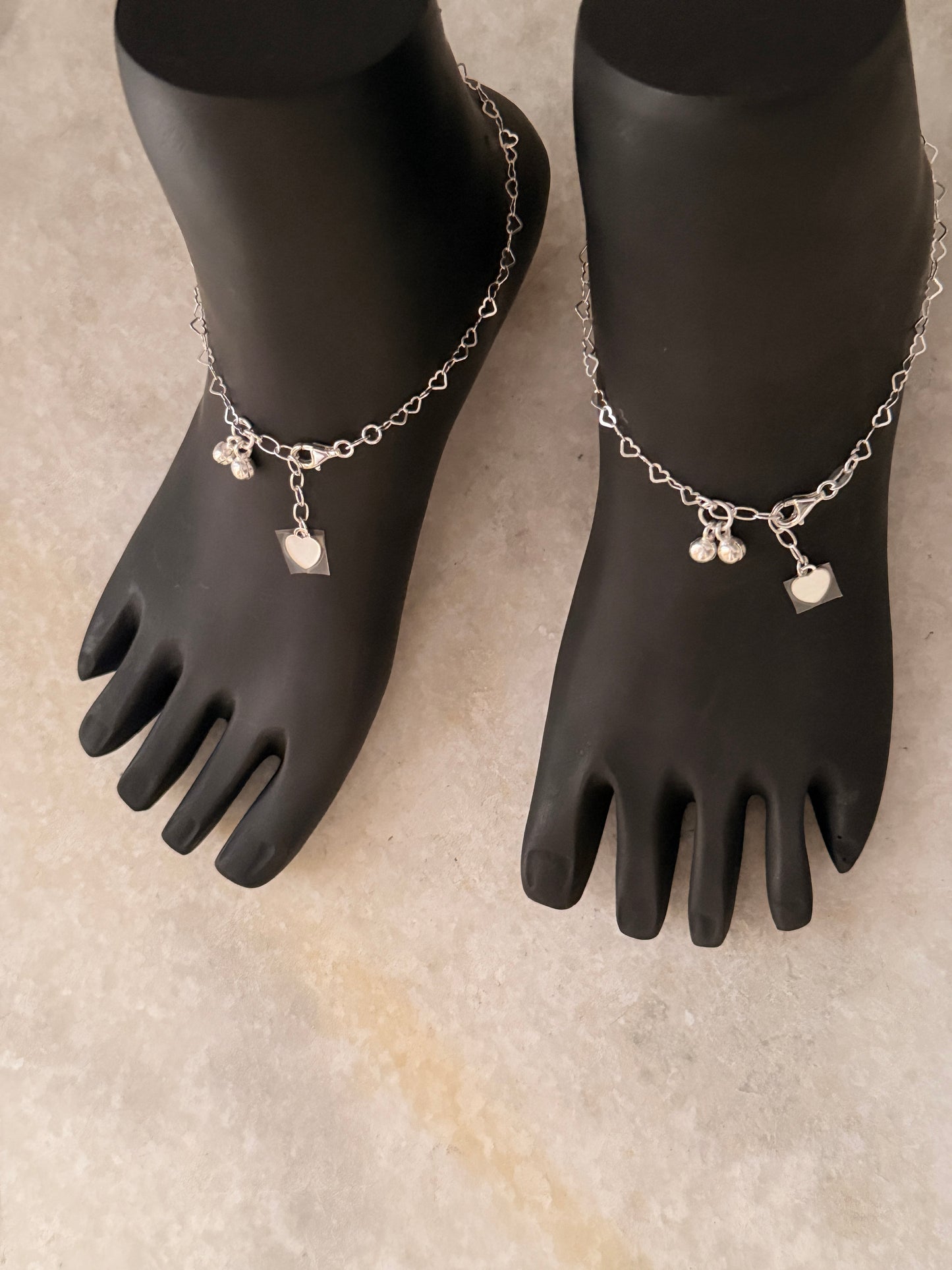 Cute and elegant heart chain anklet in pure silver  