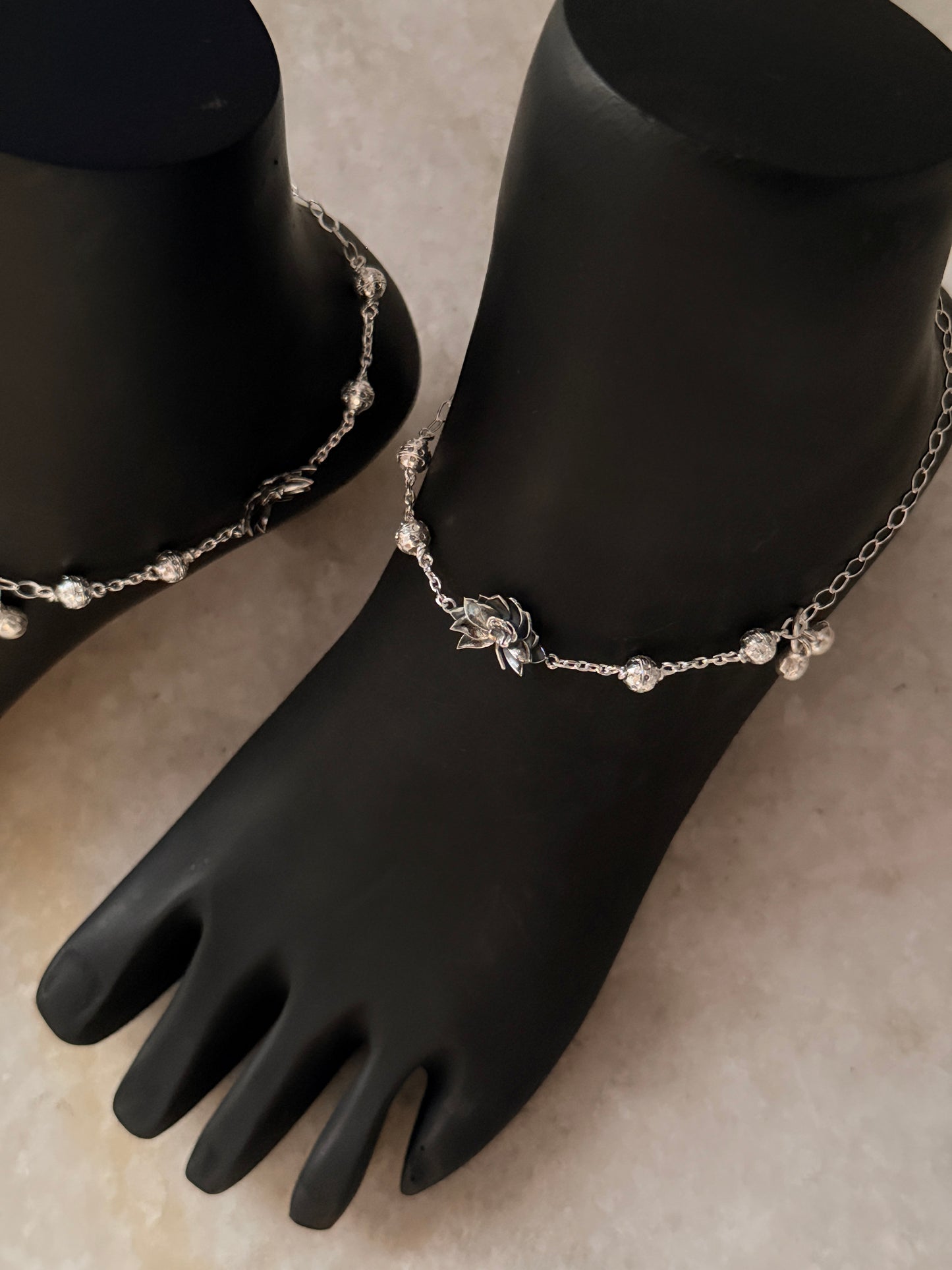 Elegant lotus design anklet crafted in sterling silver  