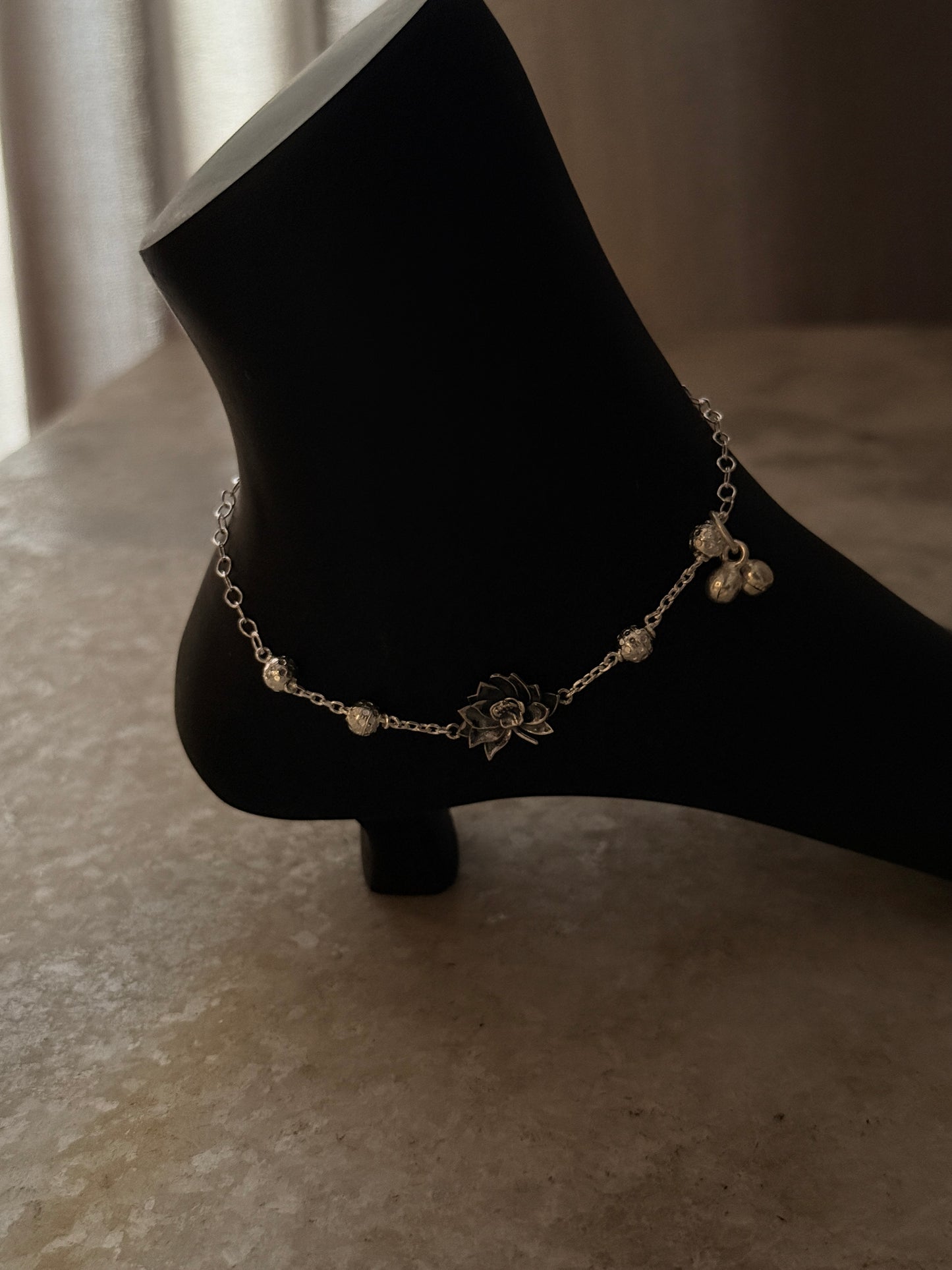 Elegant lotus design anklet crafted in sterling silver  
