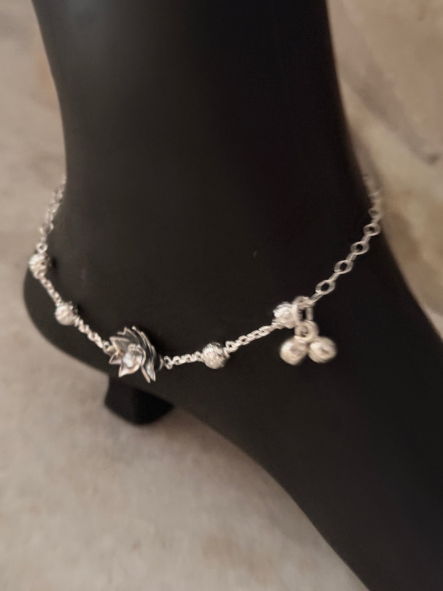 Handcrafted 925 silver lotus charm anklet for women