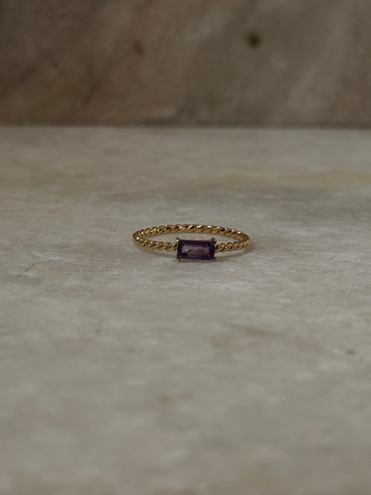 Baguette Cut Amethyst Gemstone Gold Vermeil Silver Ring  