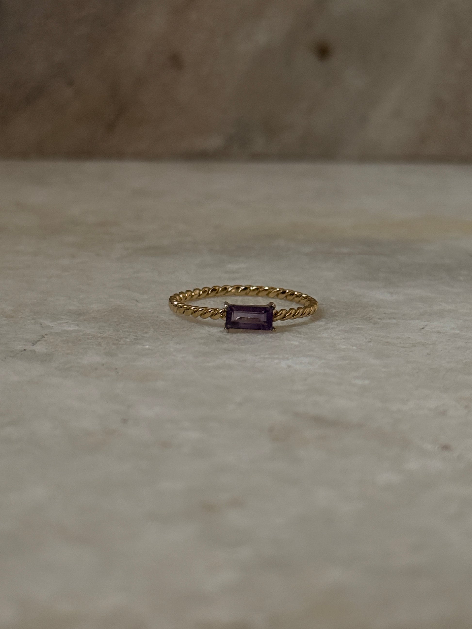 Baguette Cut Amethyst Gemstone Gold Vermeil Silver Ring  