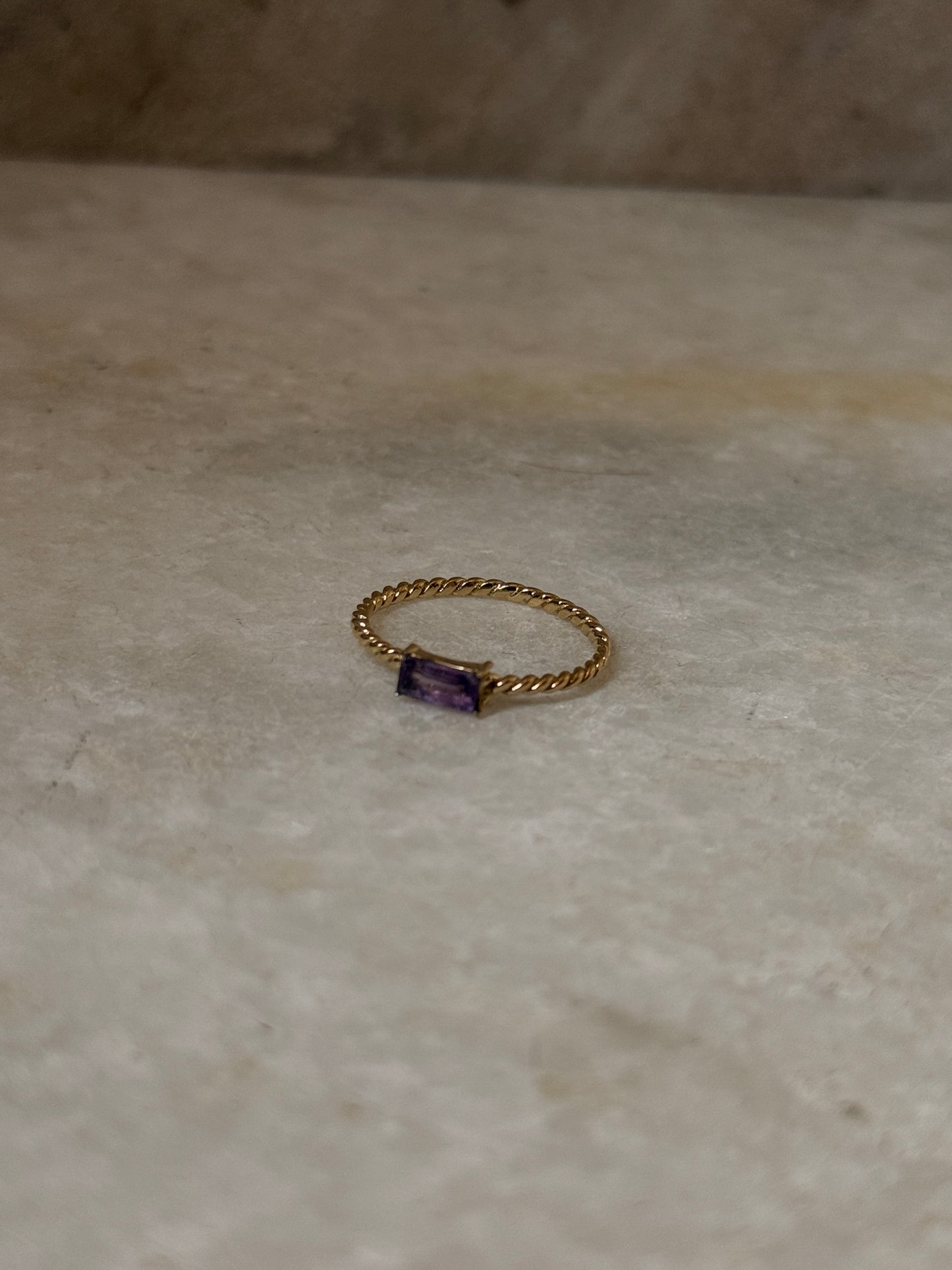 Amethyst Baguette Rope Band Gold Vermeil Silver Ring