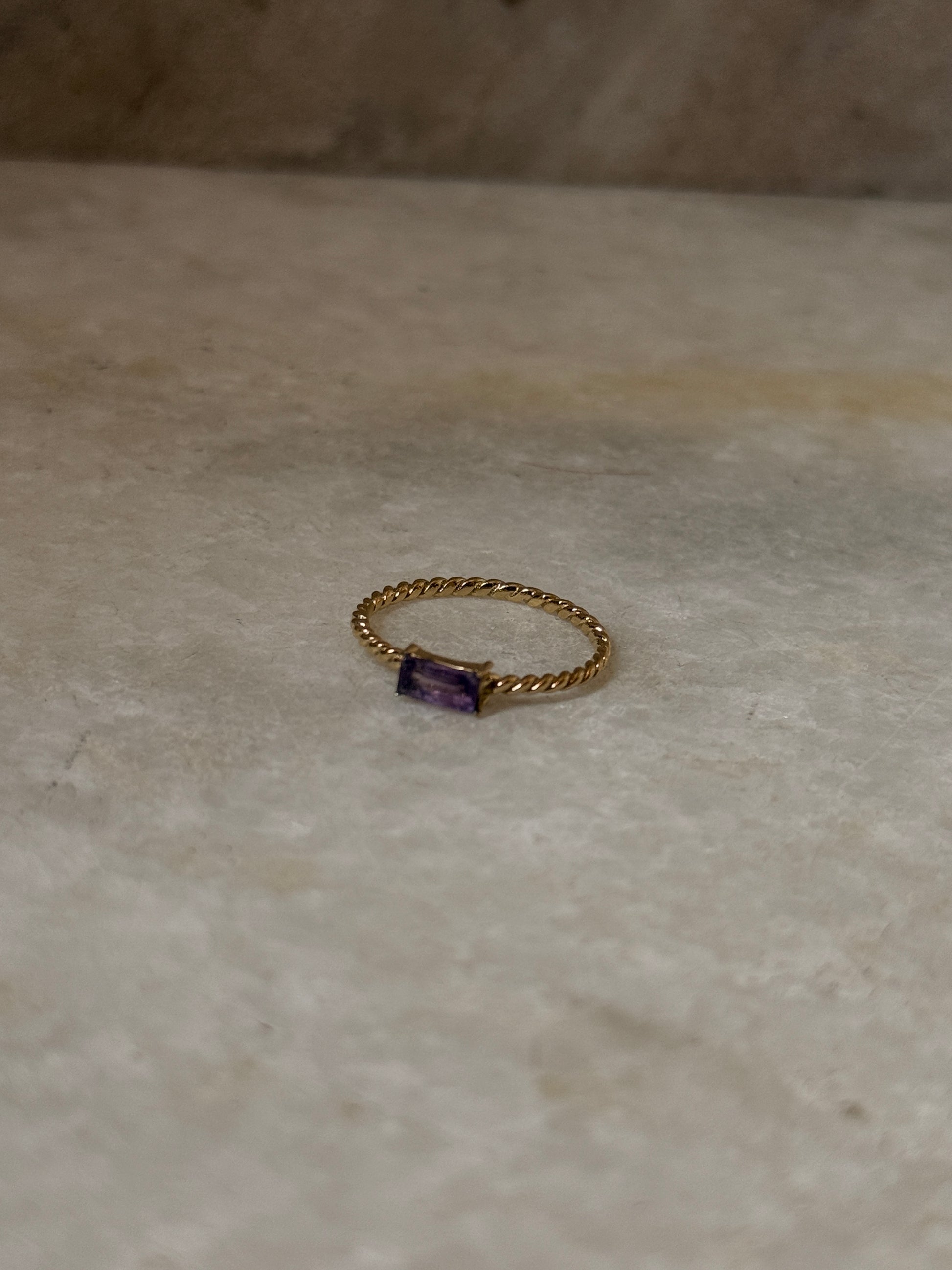Amethyst Baguette Rope Band Gold Vermeil Silver Ring