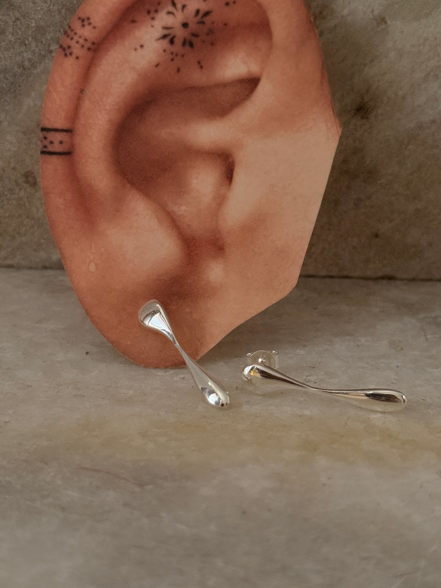 Minimalist 925 Silver Drop Design Studs  