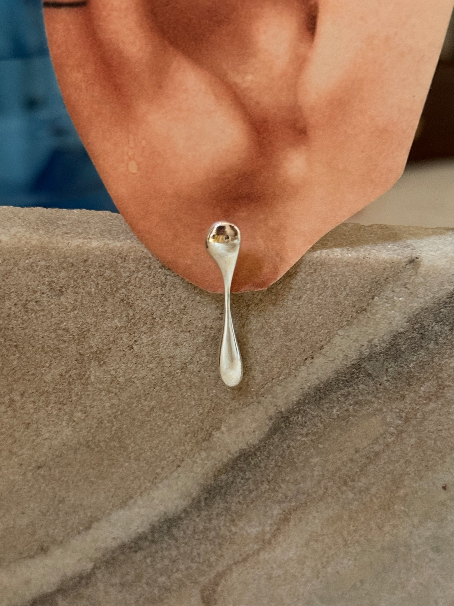 Minimalist 925 Silver Drop Design Studs  