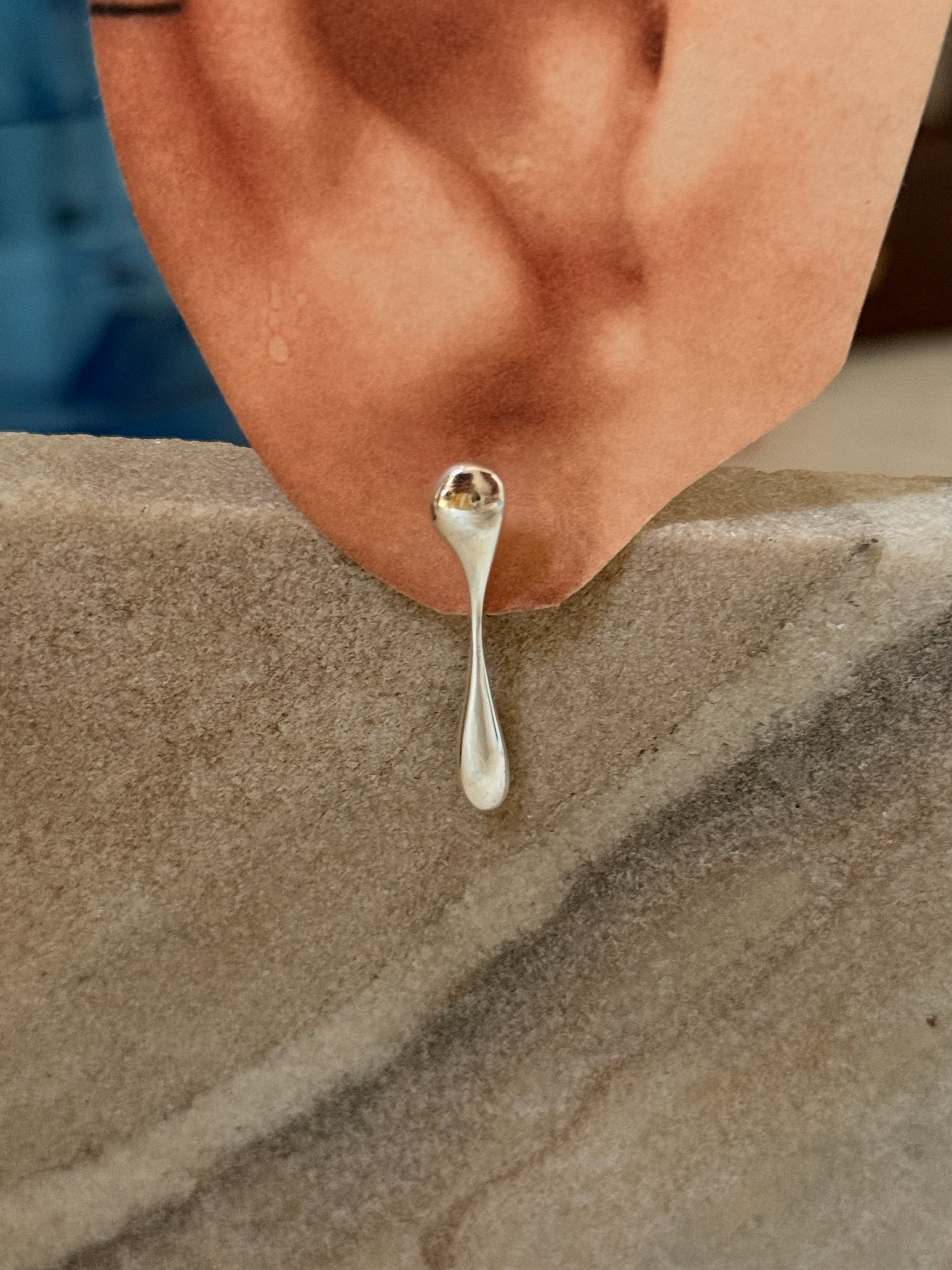 Minimalist 925 Silver Drop Design Studs  