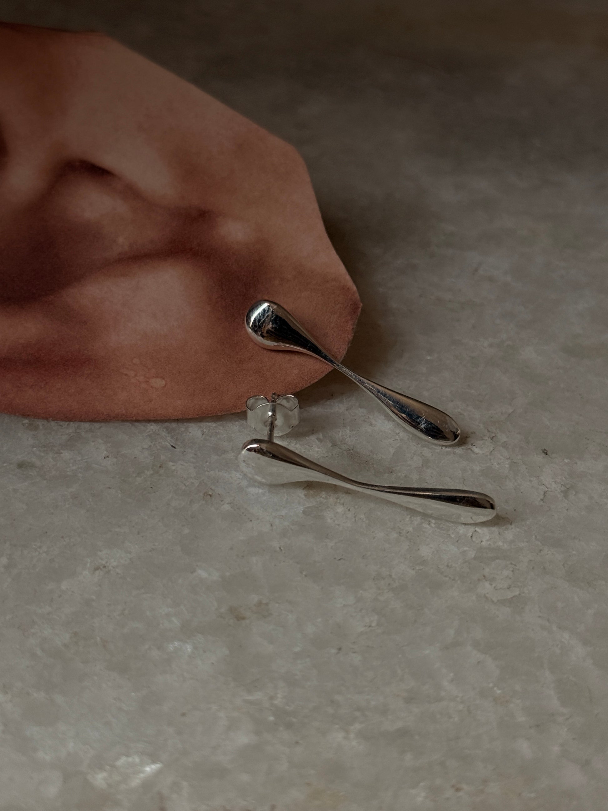 Handmade Melted Drop Shape Sterling Silver Earrings