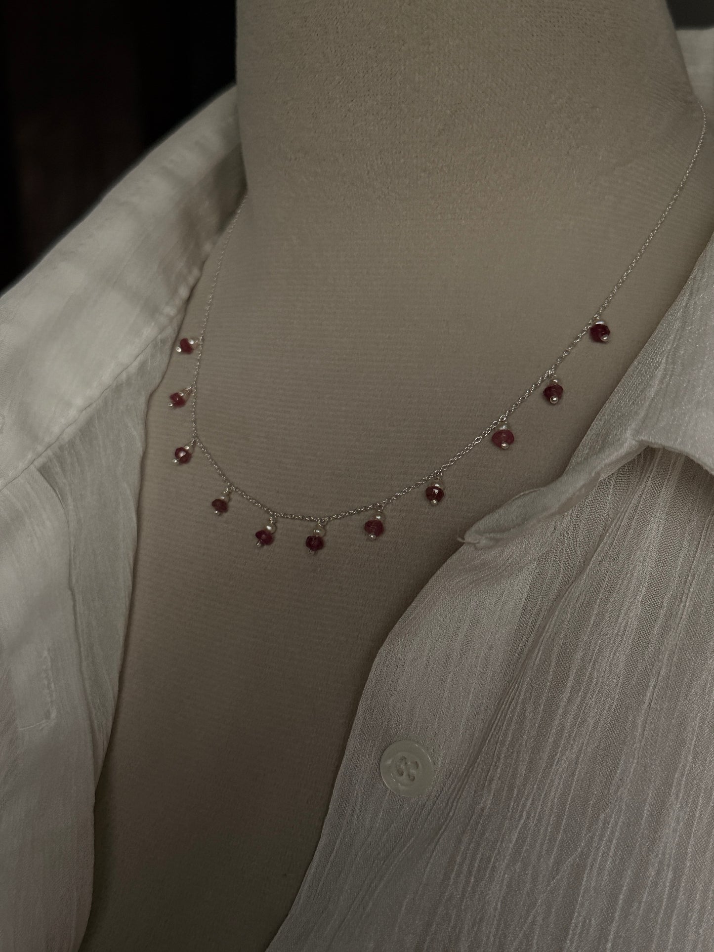 Freshwater Pearl and Pink Tourmaline Silver Choker Jewelry