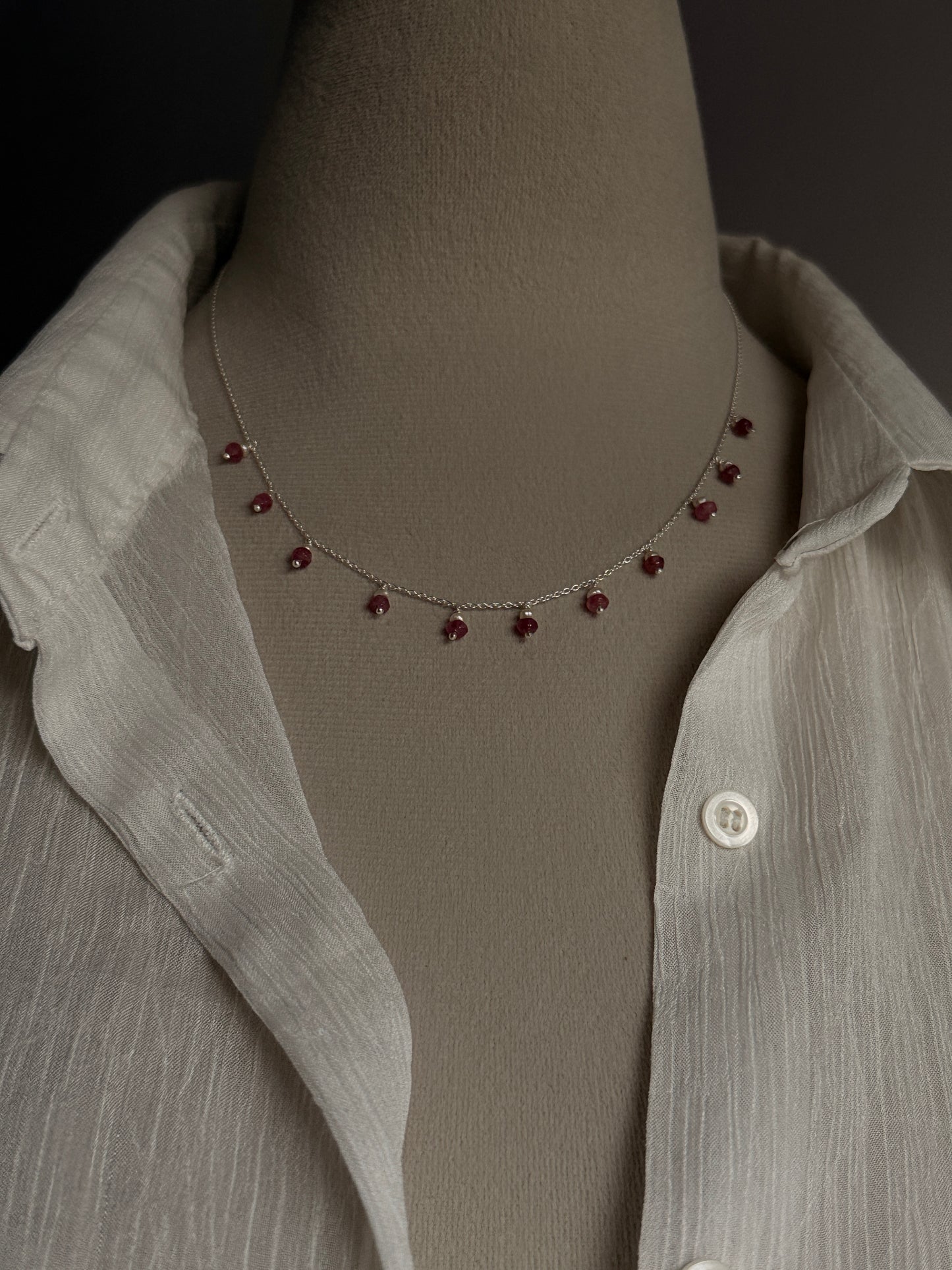 Handcrafted 925 Silver Choker with Pink Tourmaline and Pearl