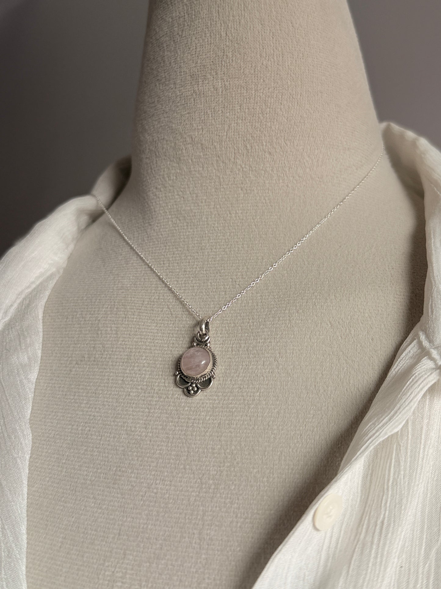 Rose Quartz Boho Round 925 Sterling Silver Pendant