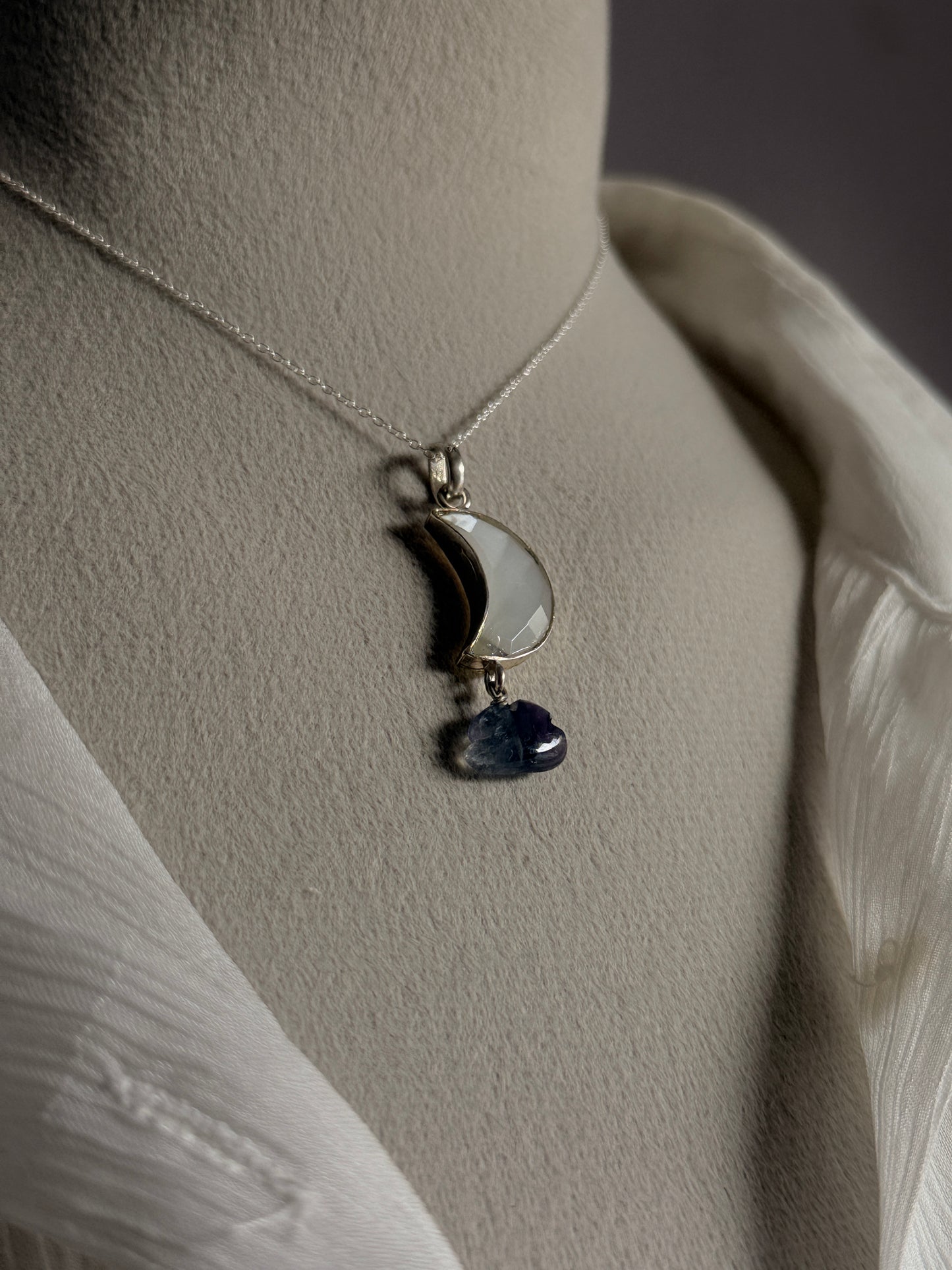 Moonstone Moon Fluorite Cloud 925 Sterling Silver Pendant